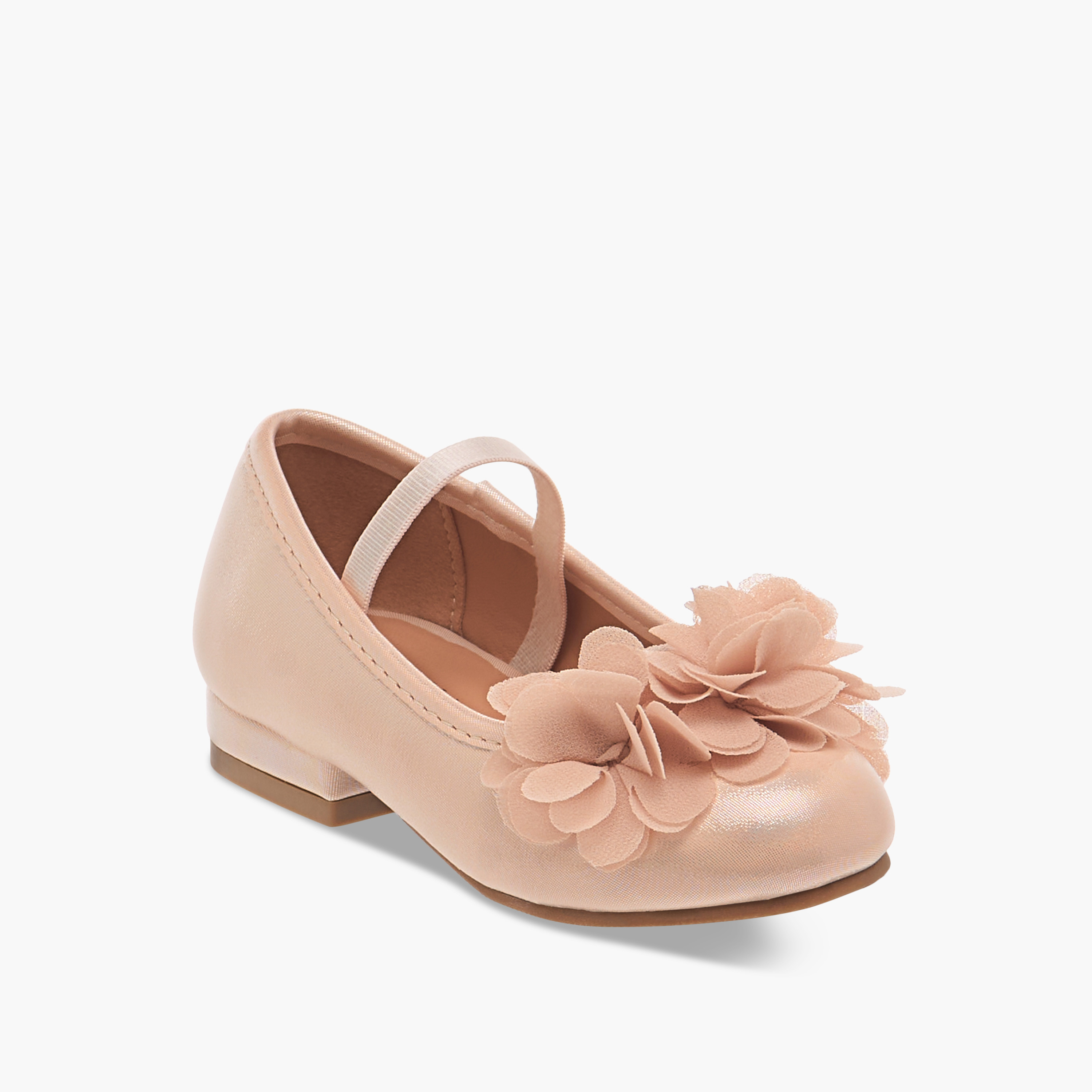 Flora Bella Flower Applique Ballerina Shoes with Elasticated Strap-girls-shoes-ballerinas-image-2