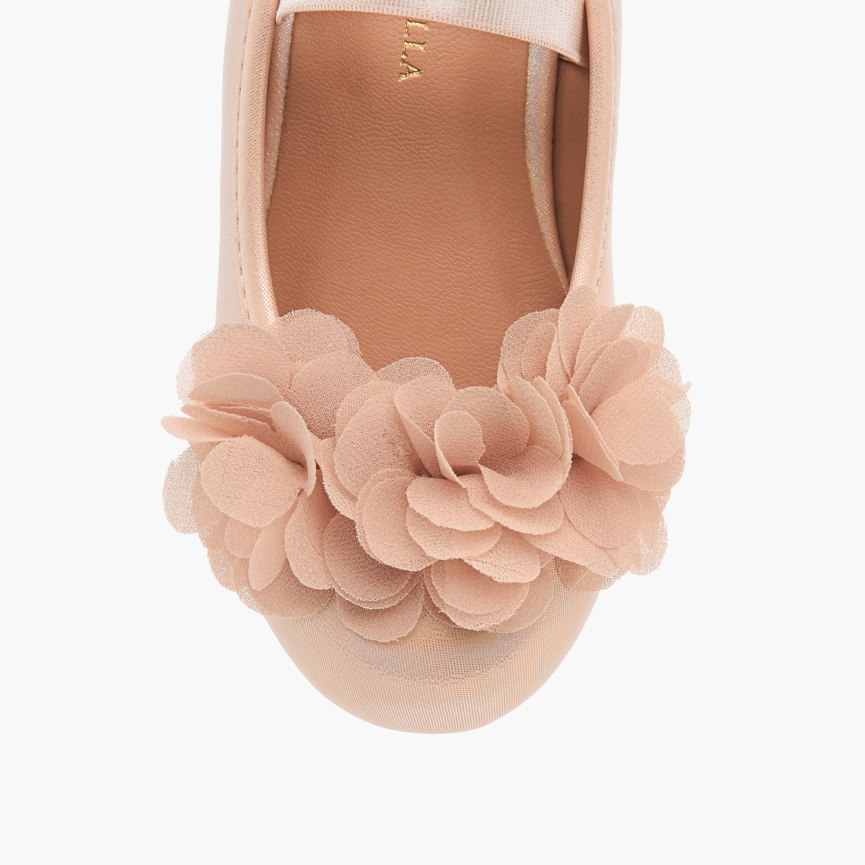 Flora Bella Flower Applique Ballerina Shoes with Elasticated Strap-girls-shoes-ballerinas-image-4