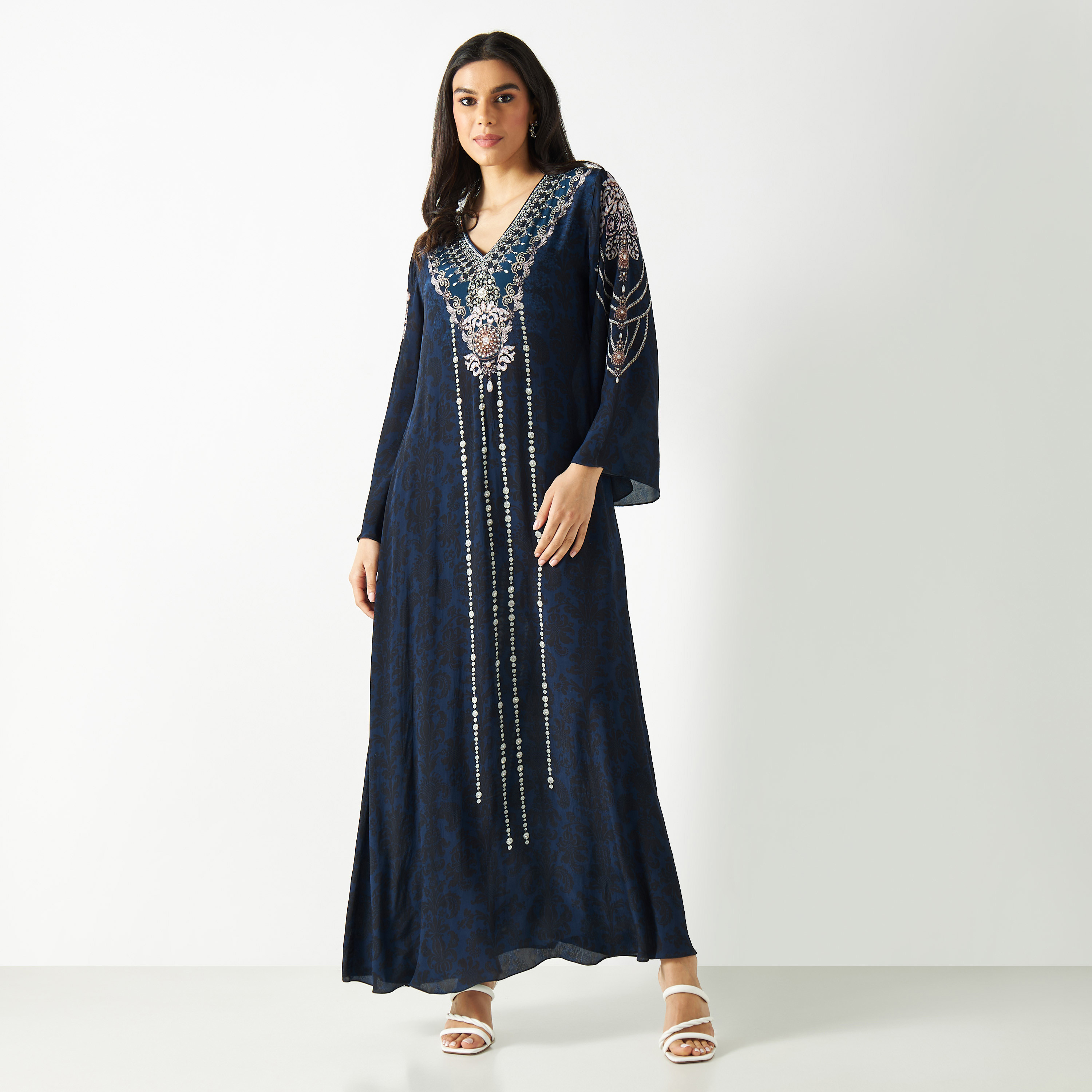 قطفان بطبعات وياقة V وأكمام واسعة-women-arabicclothing-kaftan-image-6