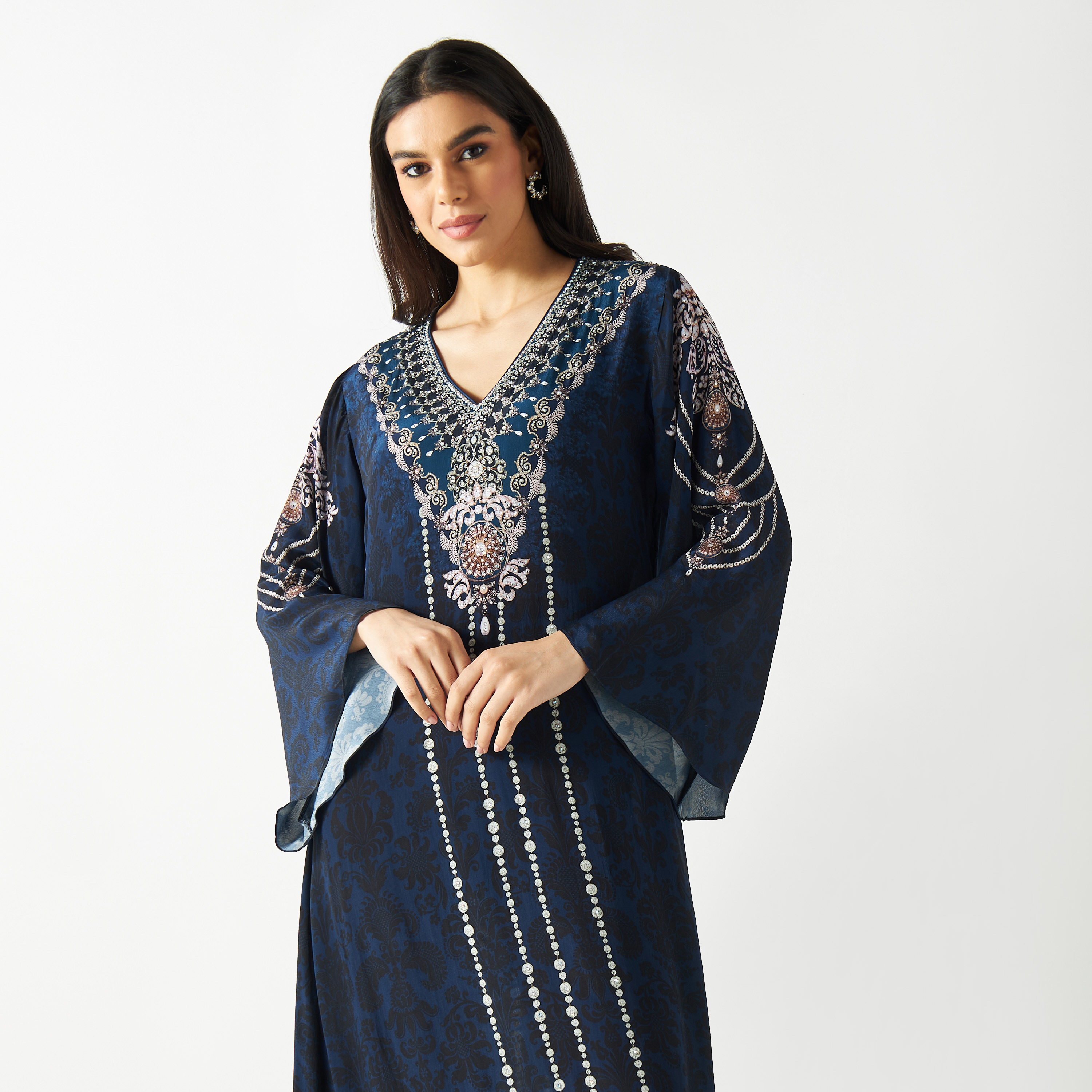 قطفان بطبعات وياقة V وأكمام واسعة-women-arabicclothing-kaftan-image-7