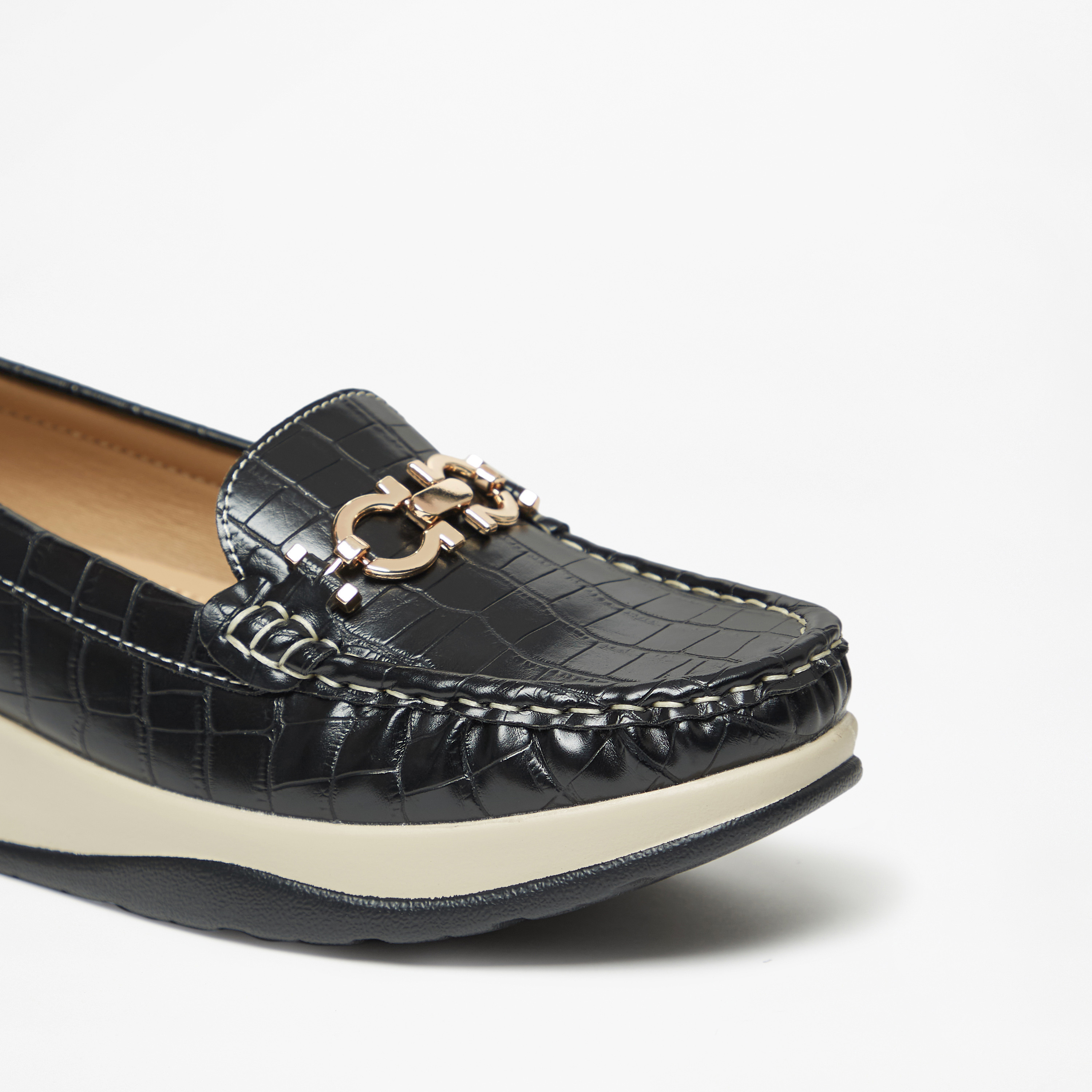 Le Confort Textured Slip-On Comfort Loafers with Metal Accent Detail-women-shoes-flats-loafers-image-5