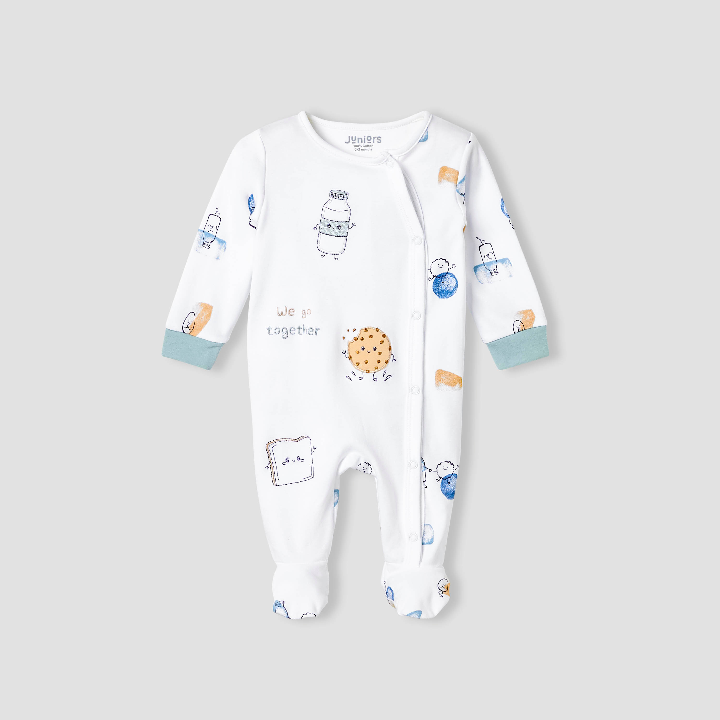 Juniors Round Neck Footed Sleepsuit with Fun Print - Cotton - Long Sleeves-baby-boys-clothing-nightwear-sleepsuits-image-1