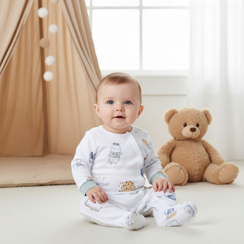 Juniors Round Neck Footed Sleepsuit with Fun Print - Cotton - Long Sleeves-baby-boys-clothing-nightwear-sleepsuits-image-5