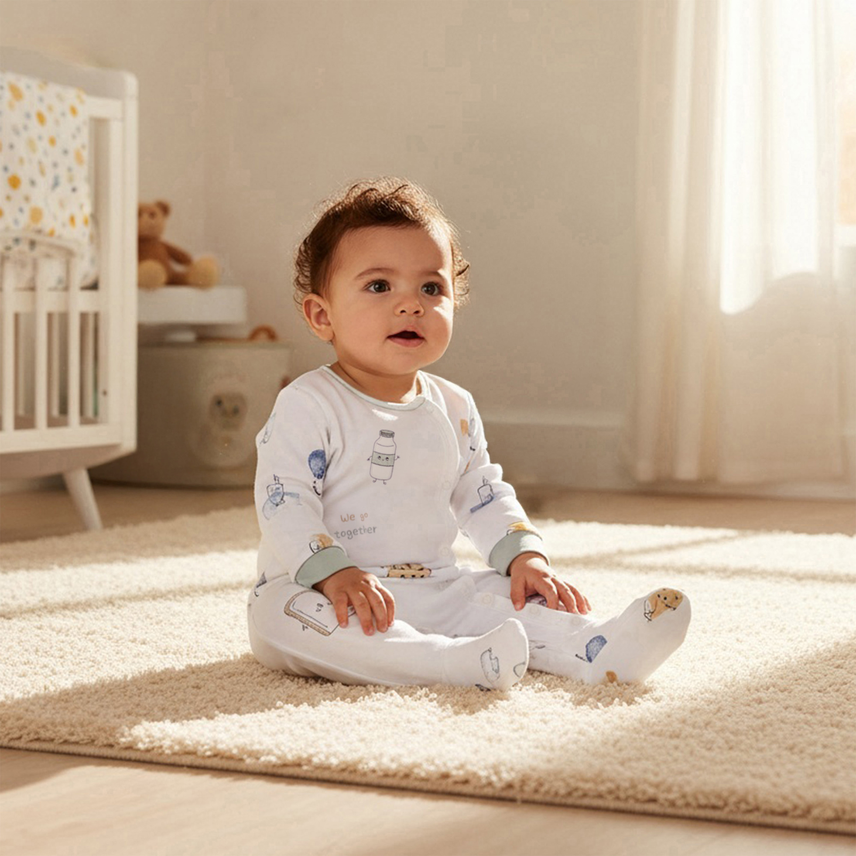 Juniors Round Neck Footed Sleepsuit with Fun Print - Cotton - Long Sleeves-baby-boys-clothing-nightwear-sleepsuits-image-6