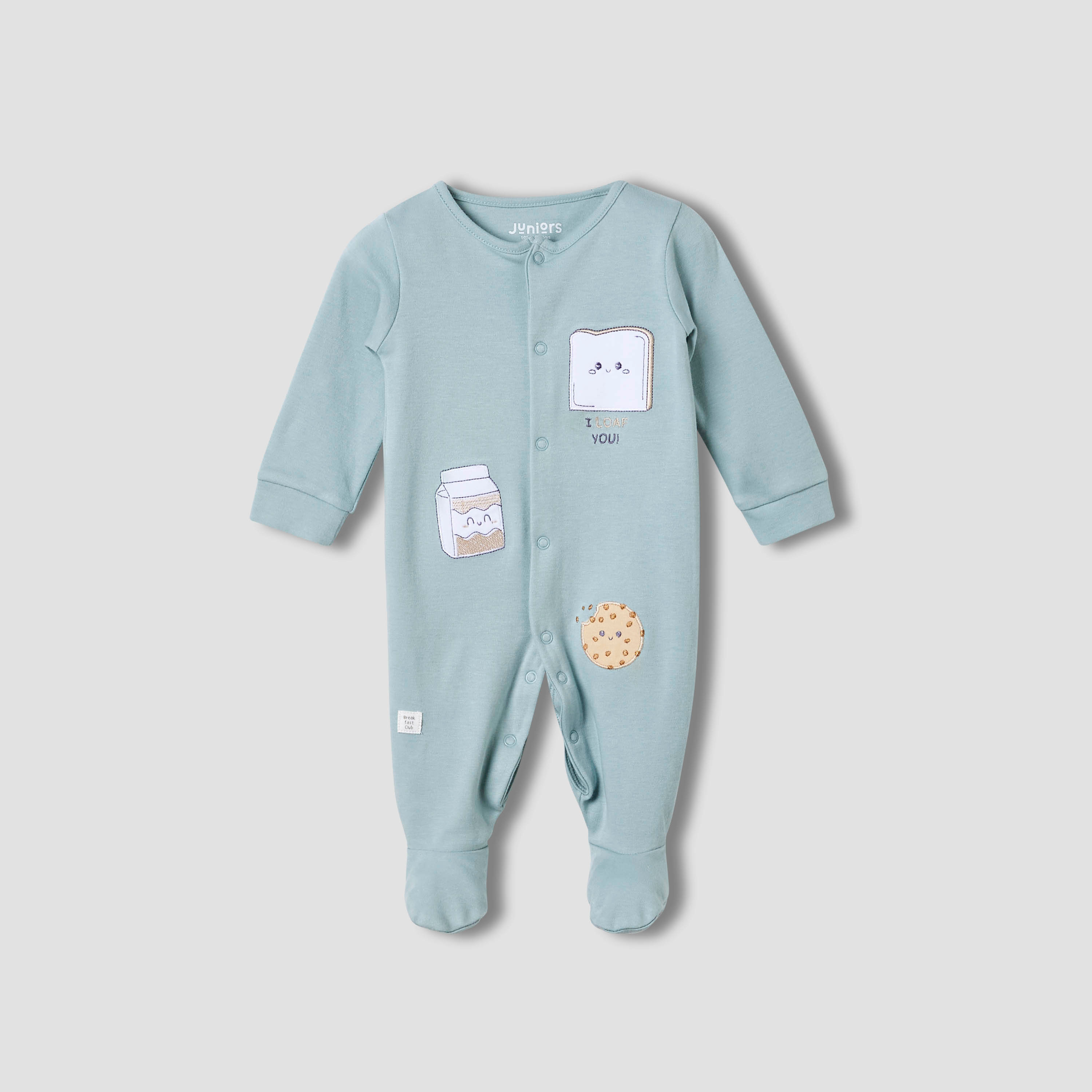 Juniors Round Neck Closed Feet Sleepsuit with Fun Embroidery - Cotton - Long Sleeves-baby-boys-clothing-nightwear-sleepsuits-image-1