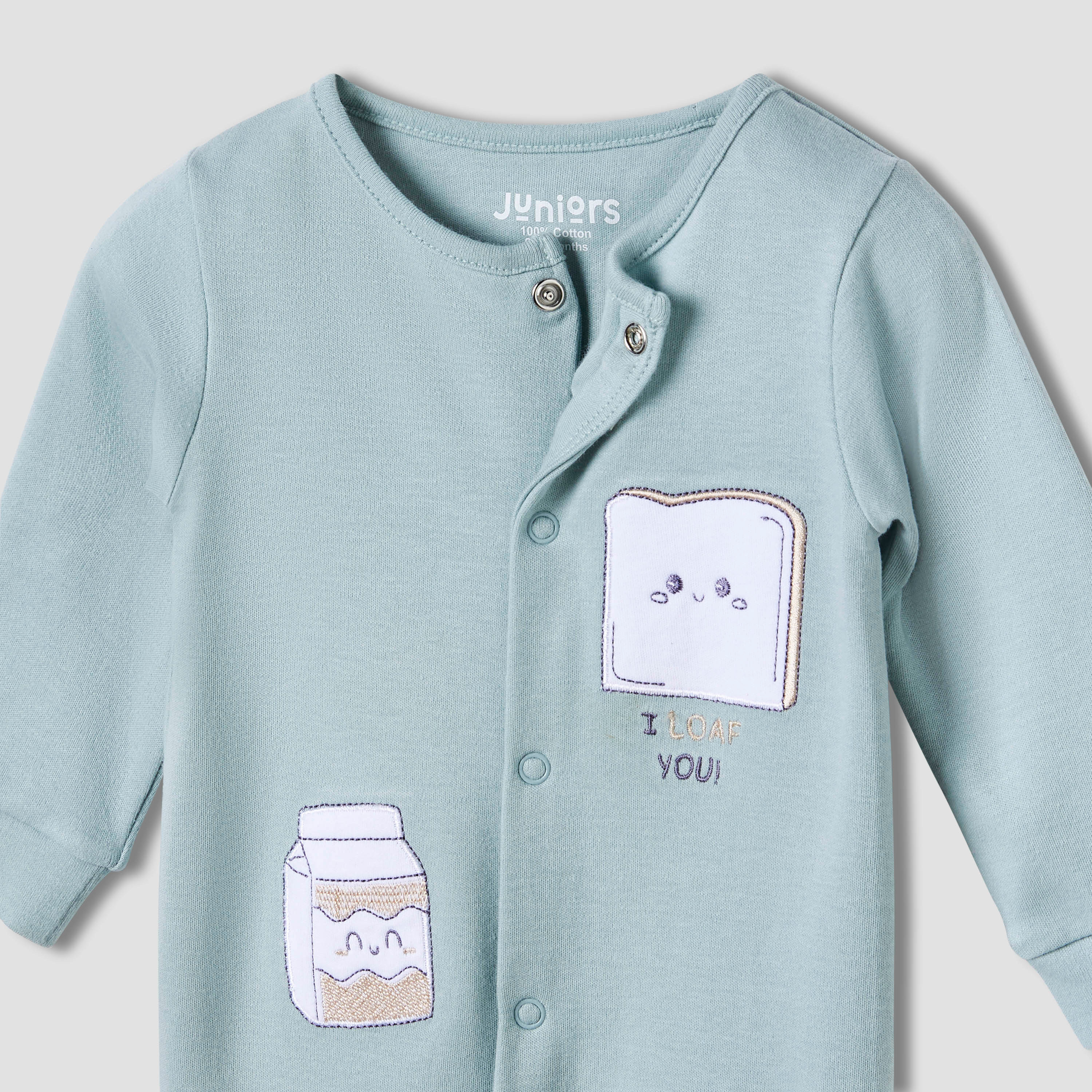 Juniors Round Neck Closed Feet Sleepsuit with Fun Embroidery - Cotton - Long Sleeves-baby-boys-clothing-nightwear-sleepsuits-image-3