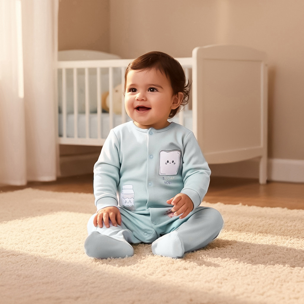 Juniors Round Neck Closed Feet Sleepsuit with Fun Embroidery - Cotton - Long Sleeves-baby-boys-clothing-nightwear-sleepsuits-image-5