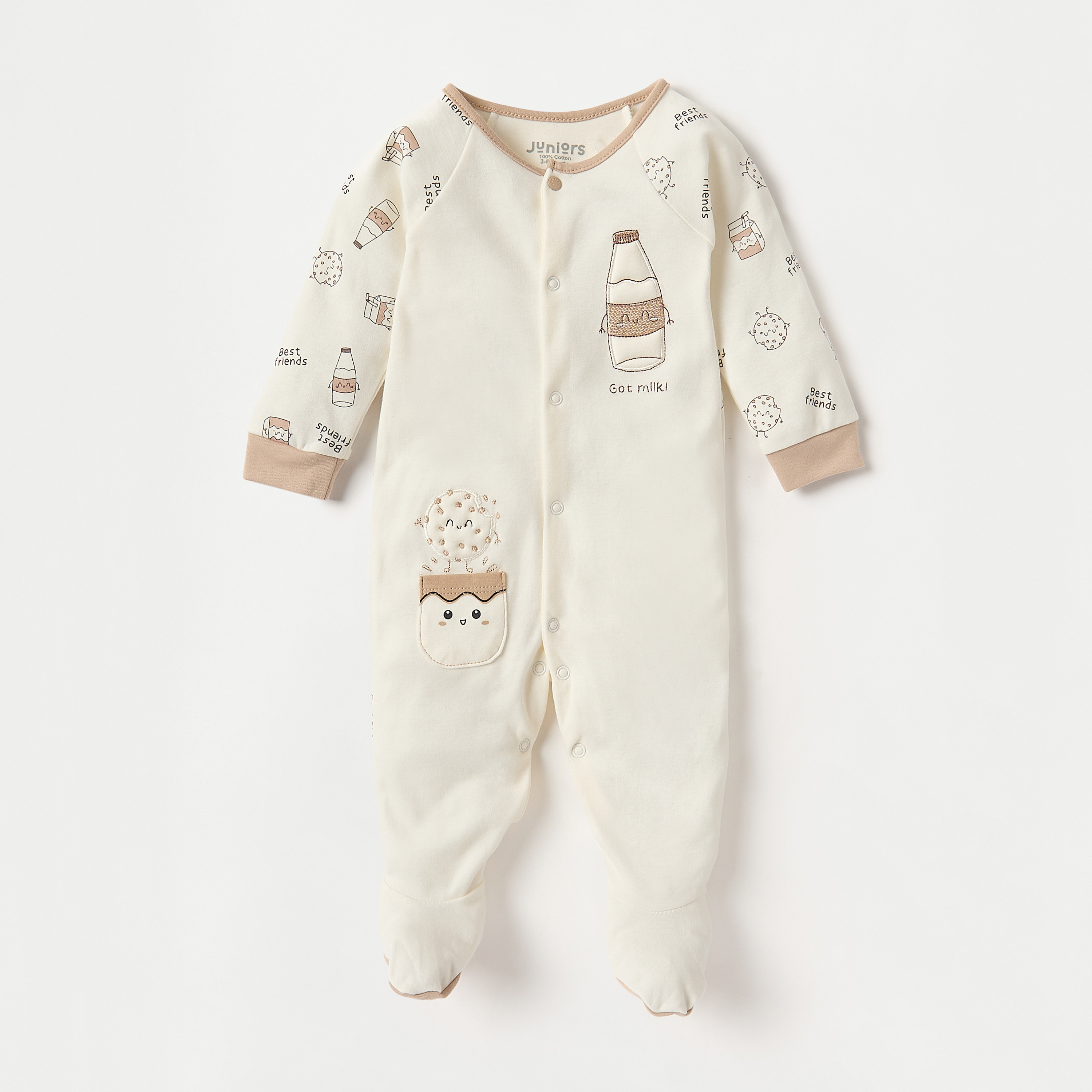 Juniors Printed Closed Feet Sleepsuit with Long Sleeves and Button Closure-baby-boys-clothing-nightwear-sleepsuits-image-1