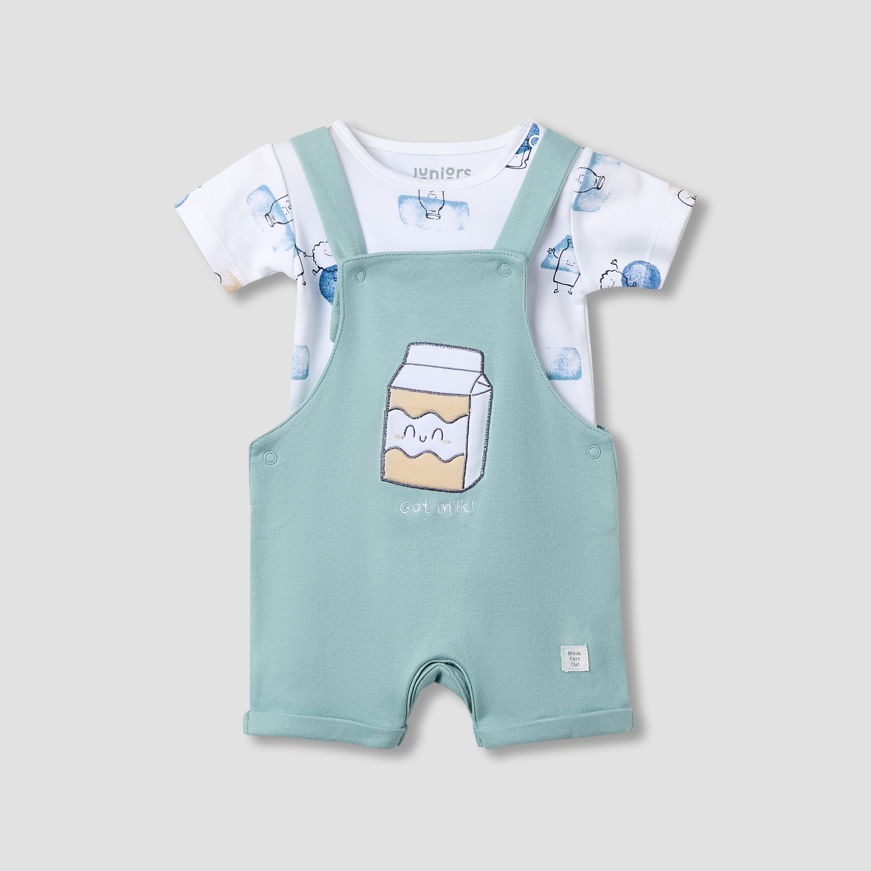 Juniors Embroidered Dungaree and Printed T-shirt Set-baby-boys-clothing-rompers-image-1