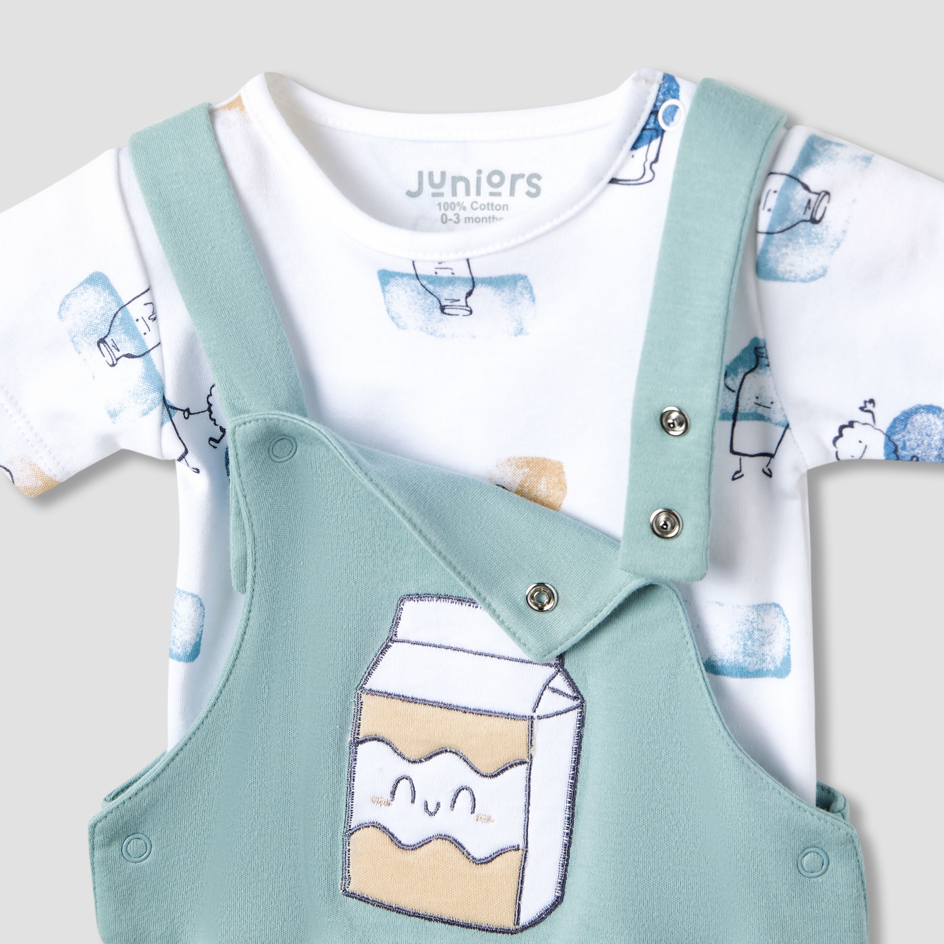 Juniors Embroidered Dungaree and Printed T-shirt Set-baby-boys-clothing-rompers-image-4