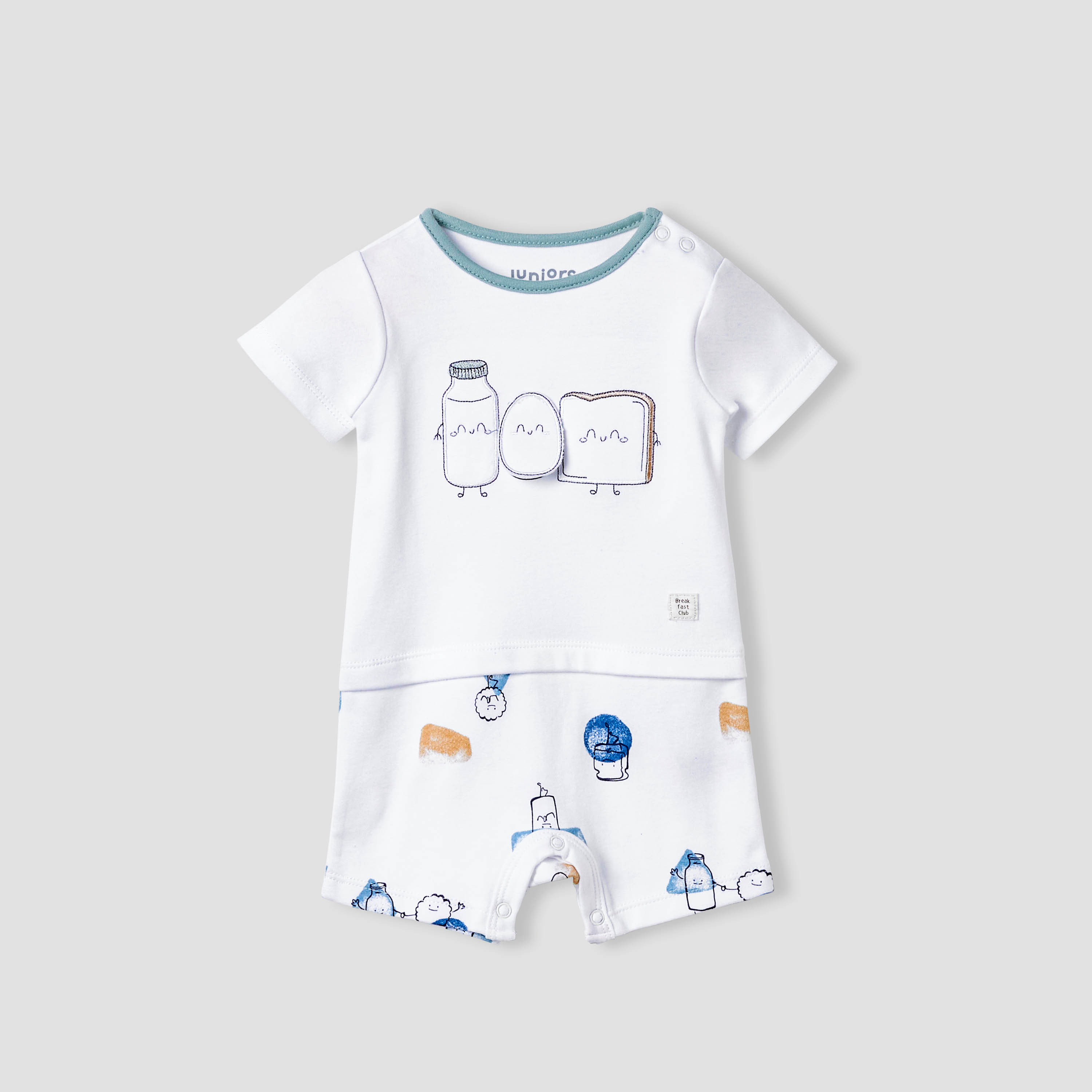 Juniors Round Neck Romper with Fun Embroidery - Cotton - Short Sleeves-baby-boys-clothing-rompers-image-1