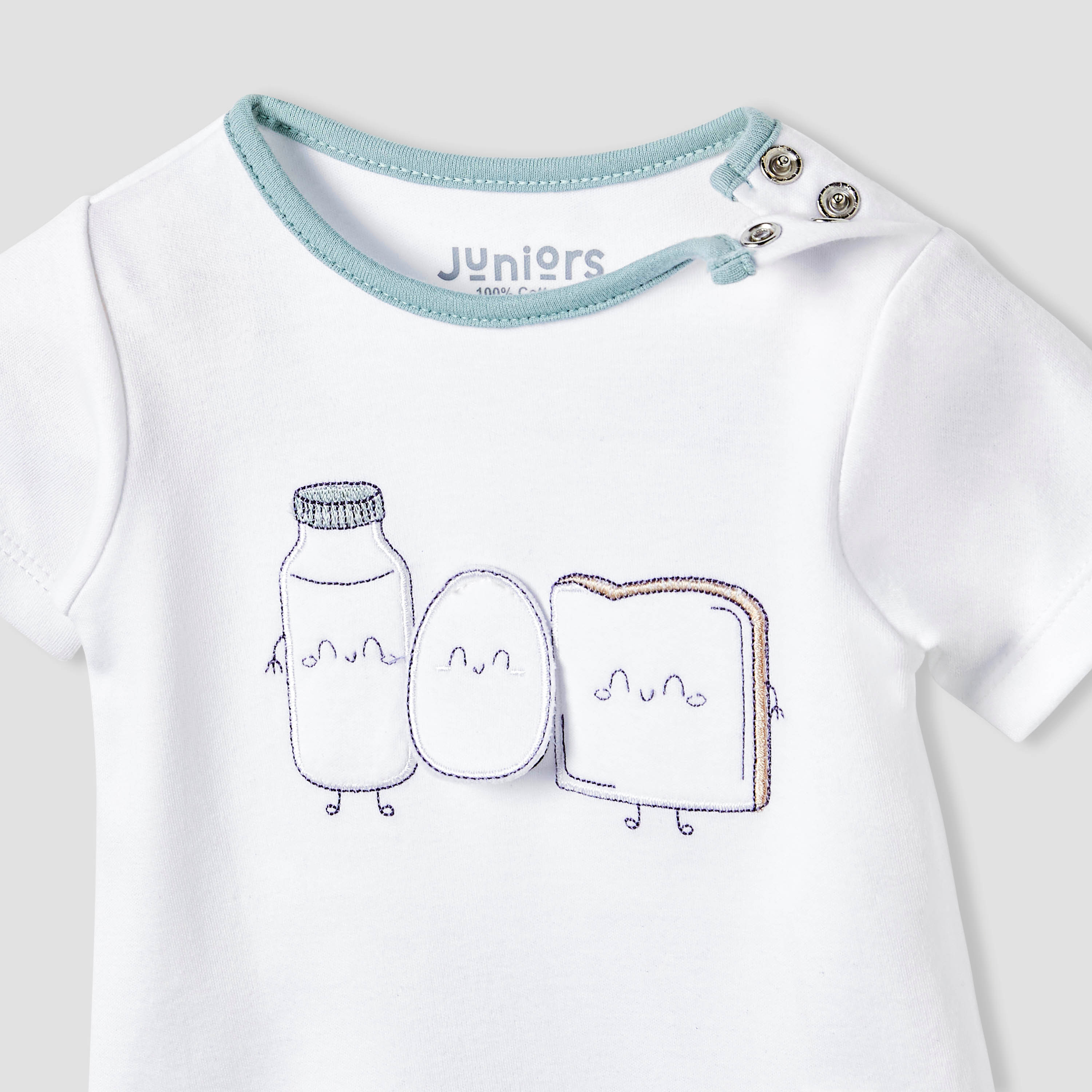 Juniors Round Neck Romper with Fun Embroidery - Cotton - Short Sleeves-baby-boys-clothing-rompers-image-3