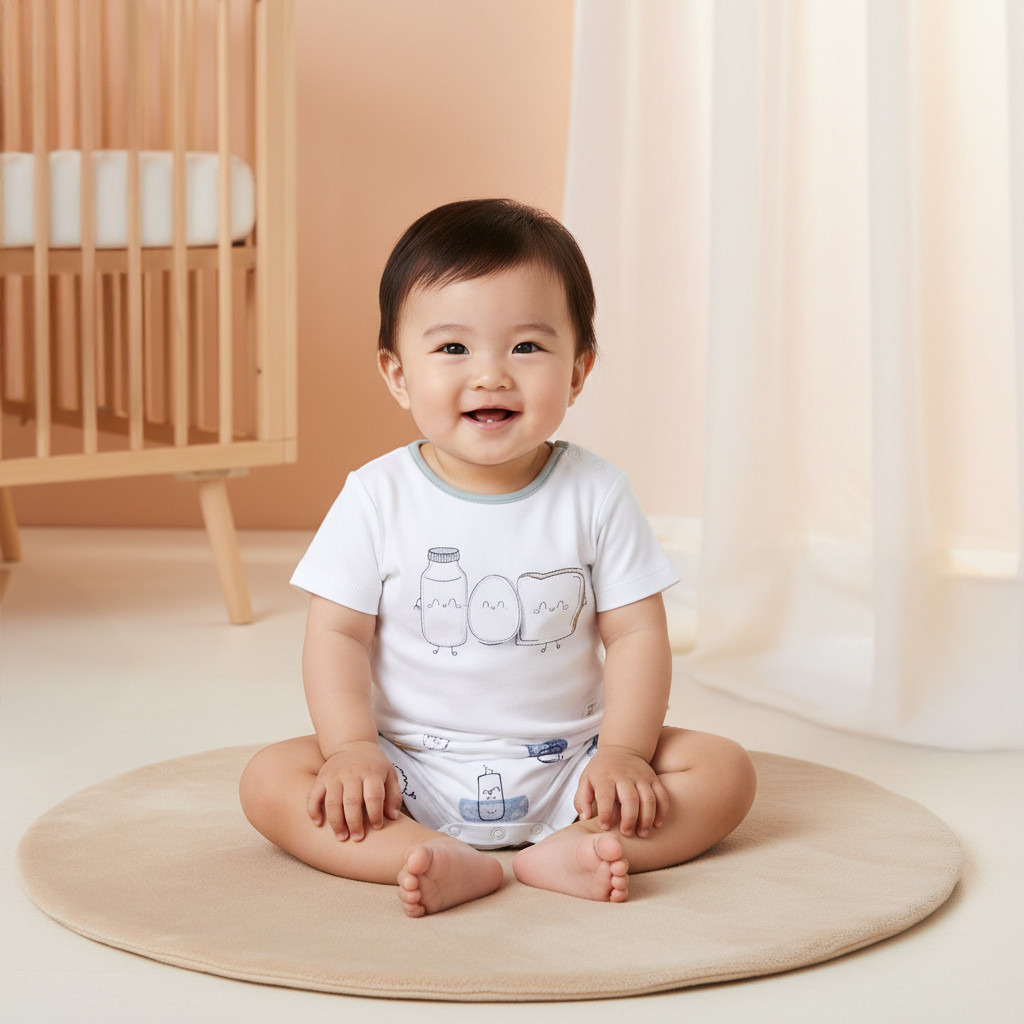 Juniors Round Neck Romper with Fun Embroidery - Cotton - Short Sleeves-baby-boys-clothing-rompers-image-5