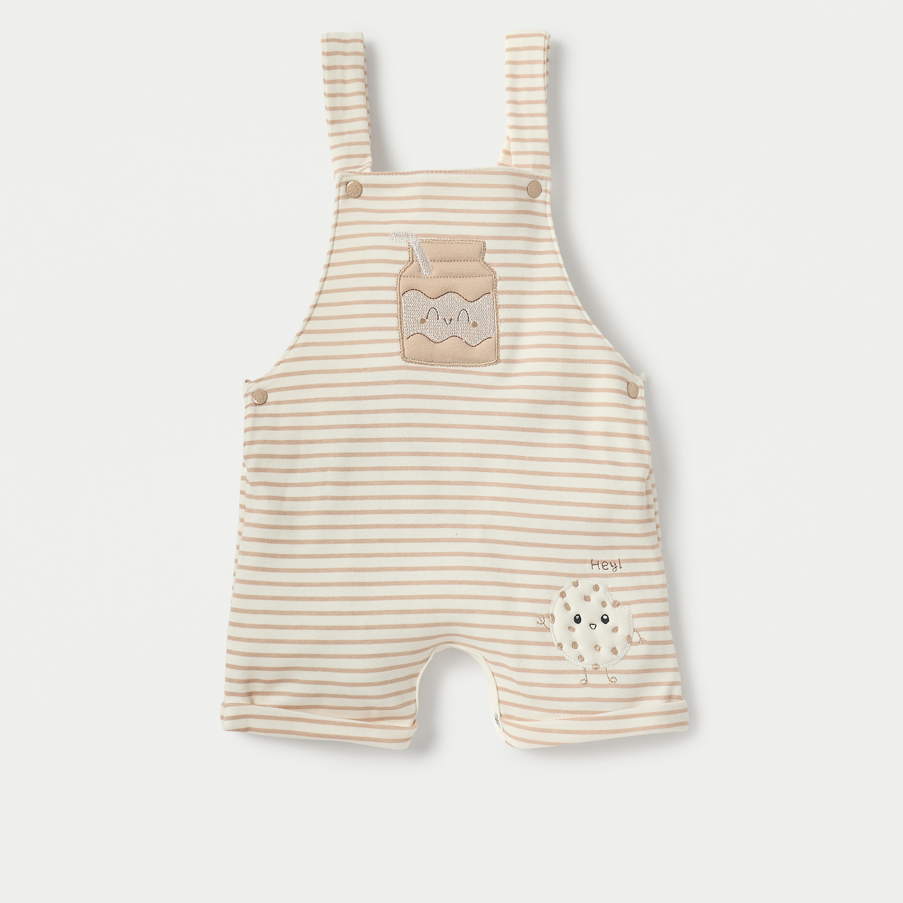 Juniors Solid T-shirt and Striped Dungaree Set-baby-boys-clothing-rompers-image-2