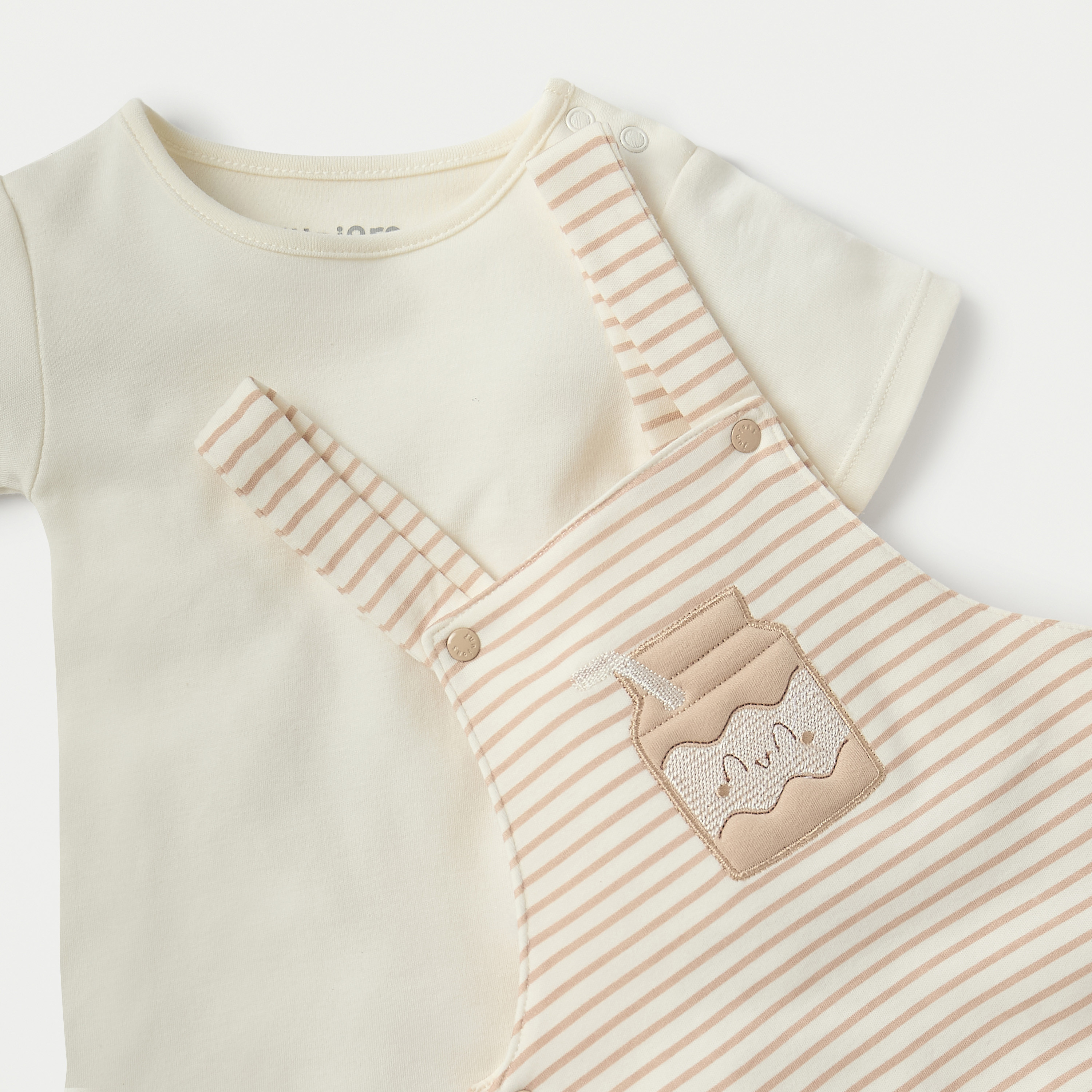 Juniors Solid T-shirt and Striped Dungaree Set-baby-boys-clothing-rompers-image-4