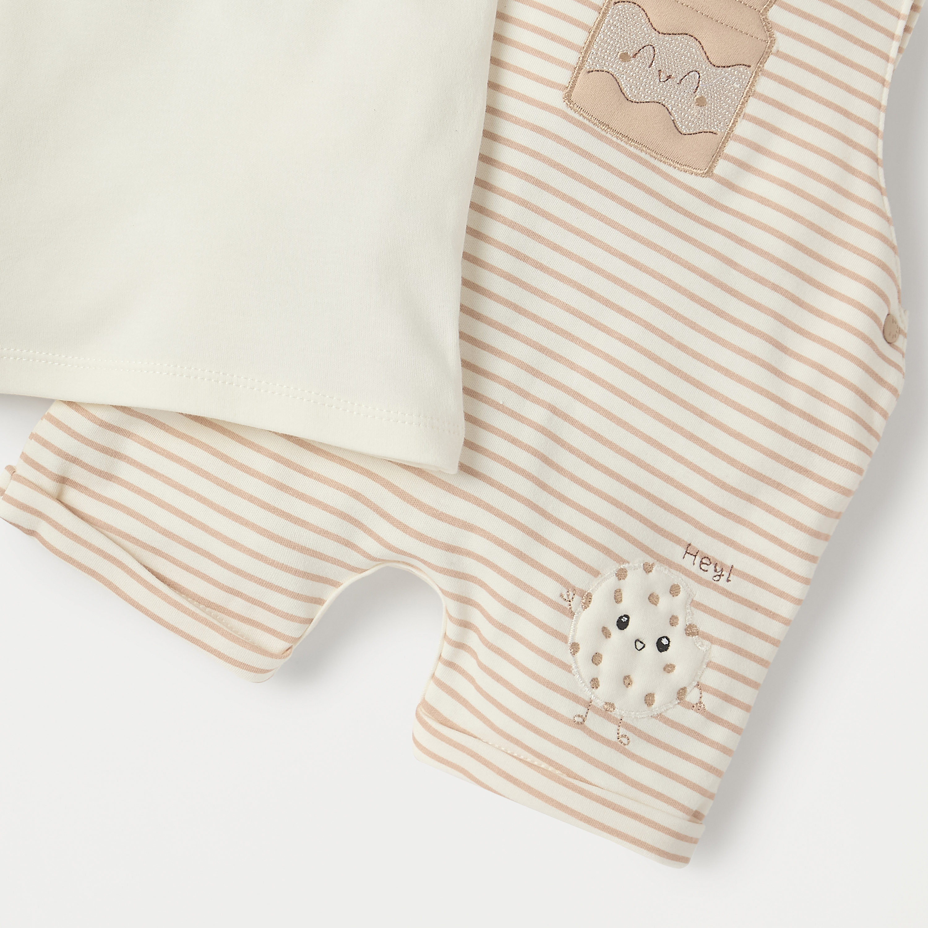 Juniors Solid T-shirt and Striped Dungaree Set-baby-boys-clothing-rompers-image-5