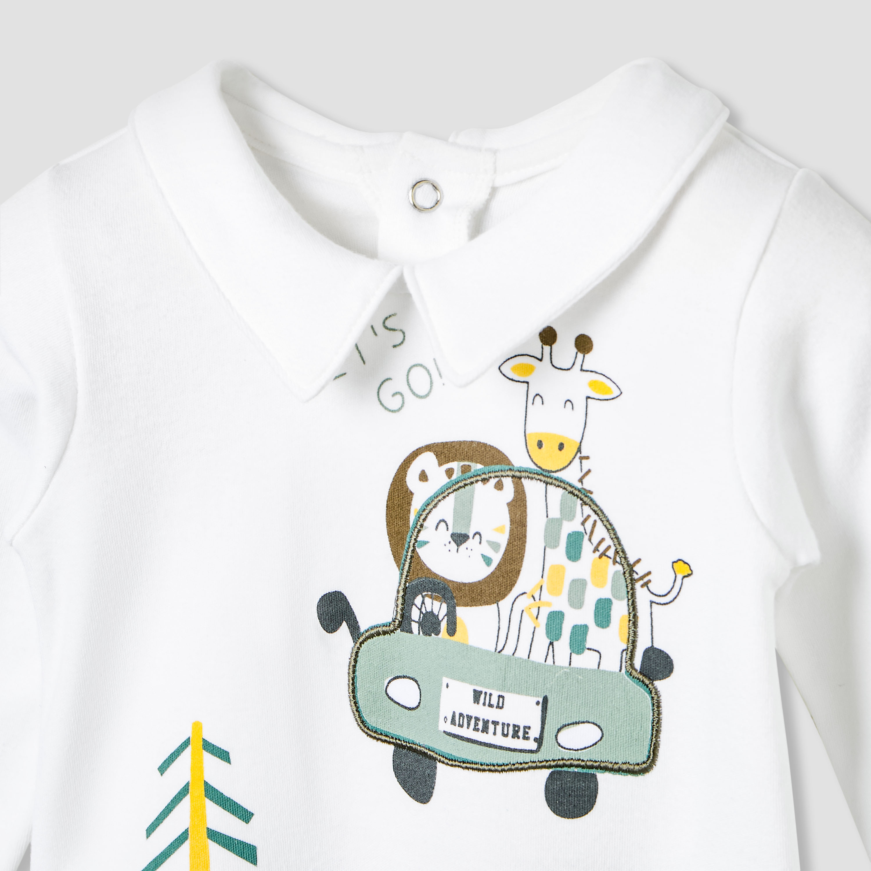 Juniors Collared Sleepsuit with Safari Print - Cotton - Long Sleeves-baby-boys-clothing-nightwear-sleepsuits-image-3