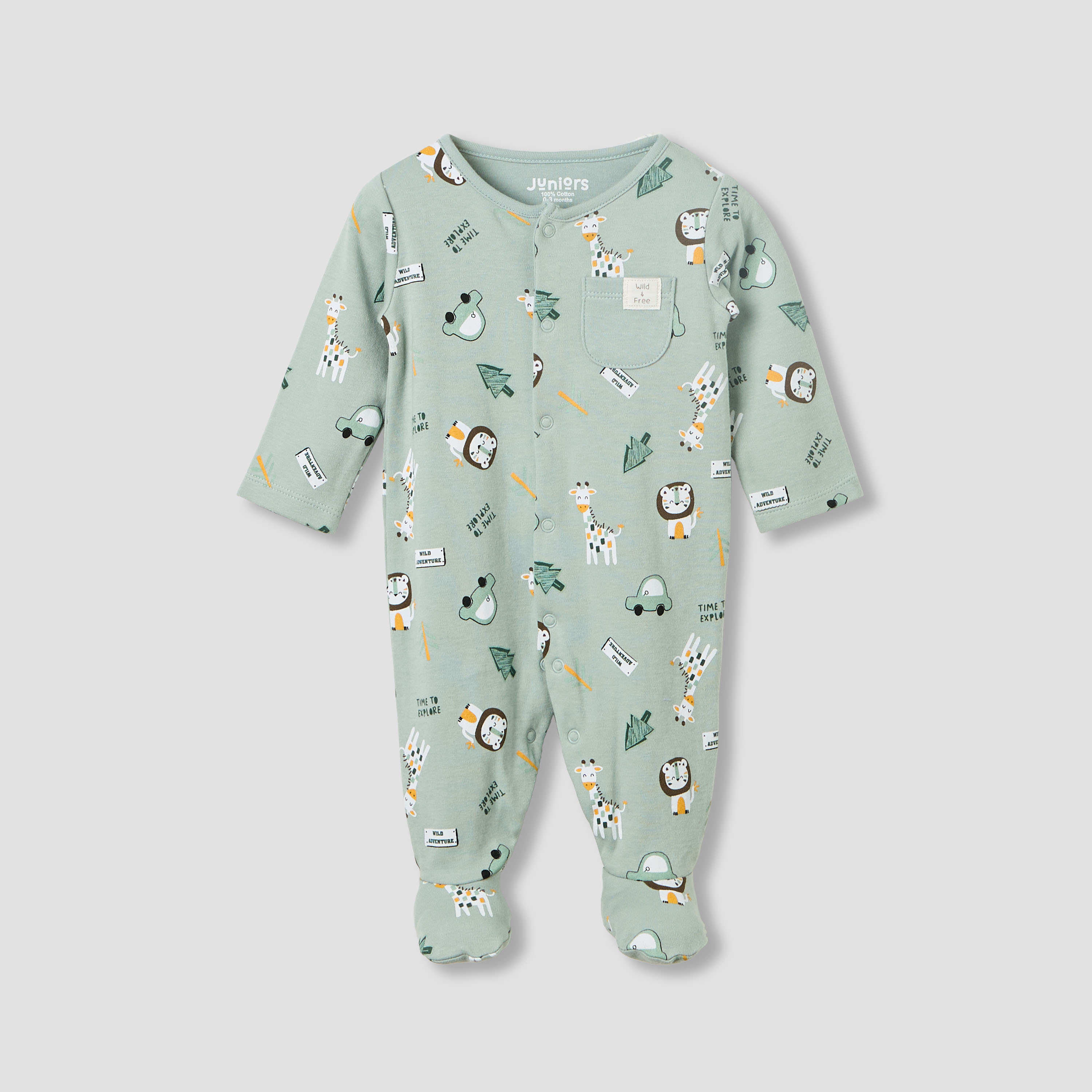 Juniors Round Neck Sleepsuit with Closed Feet - Cotton - Long Sleeves-baby-boys-clothing-nightwear-sleepsuits-image-1