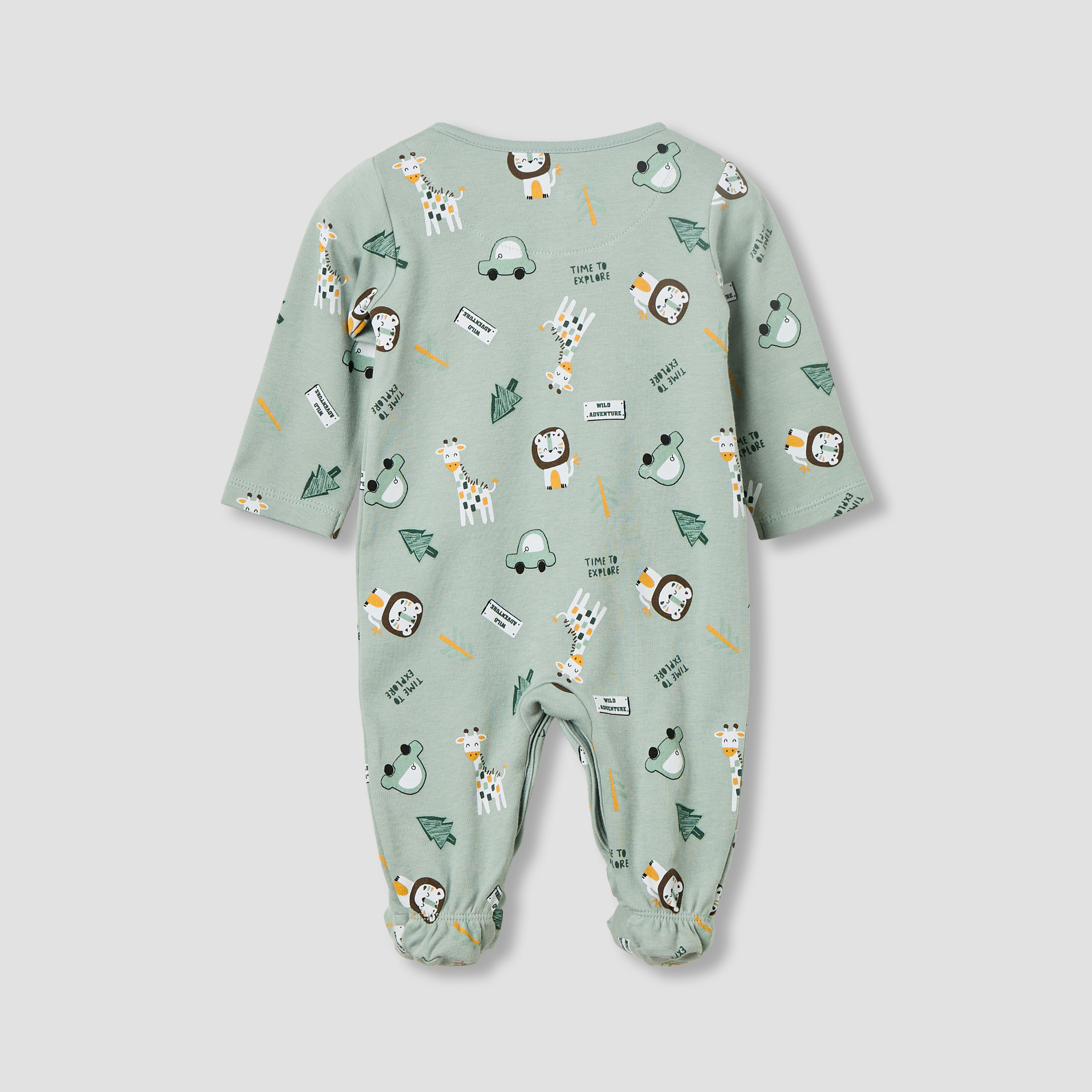 Juniors Round Neck Sleepsuit with Closed Feet - Cotton - Long Sleeves-baby-boys-clothing-nightwear-sleepsuits-image-2