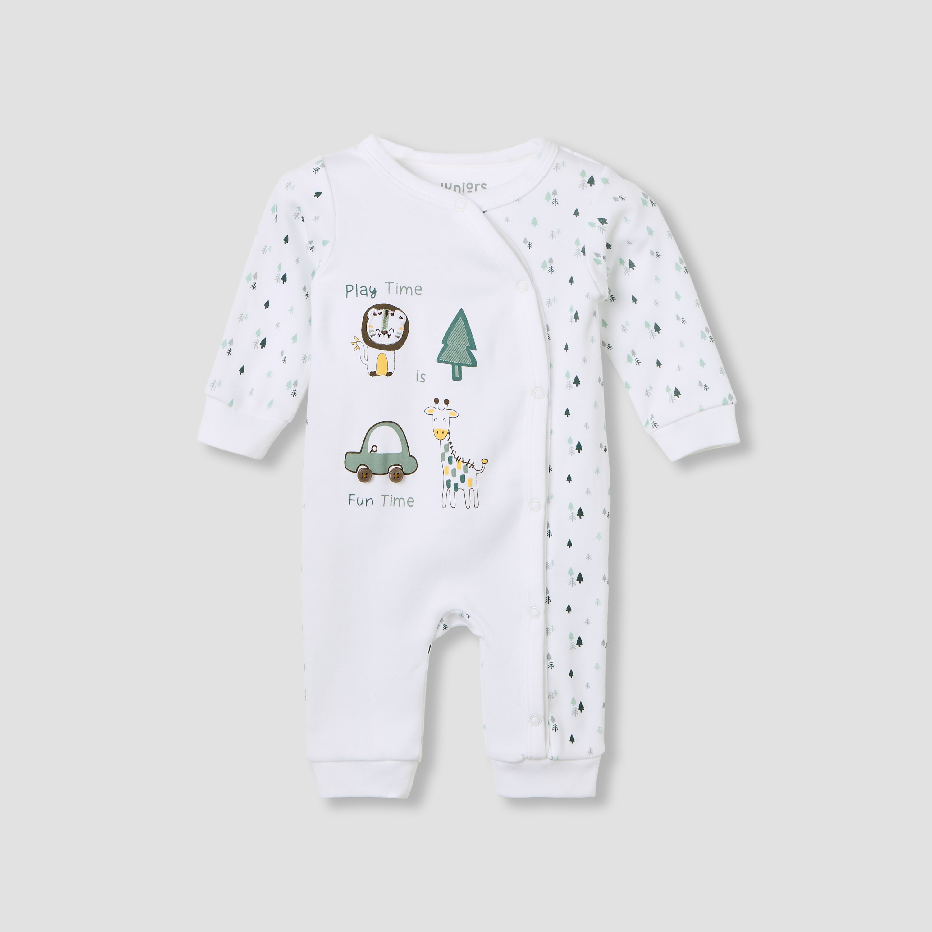 Juniors Crew Neck Sleepsuit with Animal Print - Cotton - Long Sleeves-baby-boys-clothing-nightwear-sleepsuits-image-1