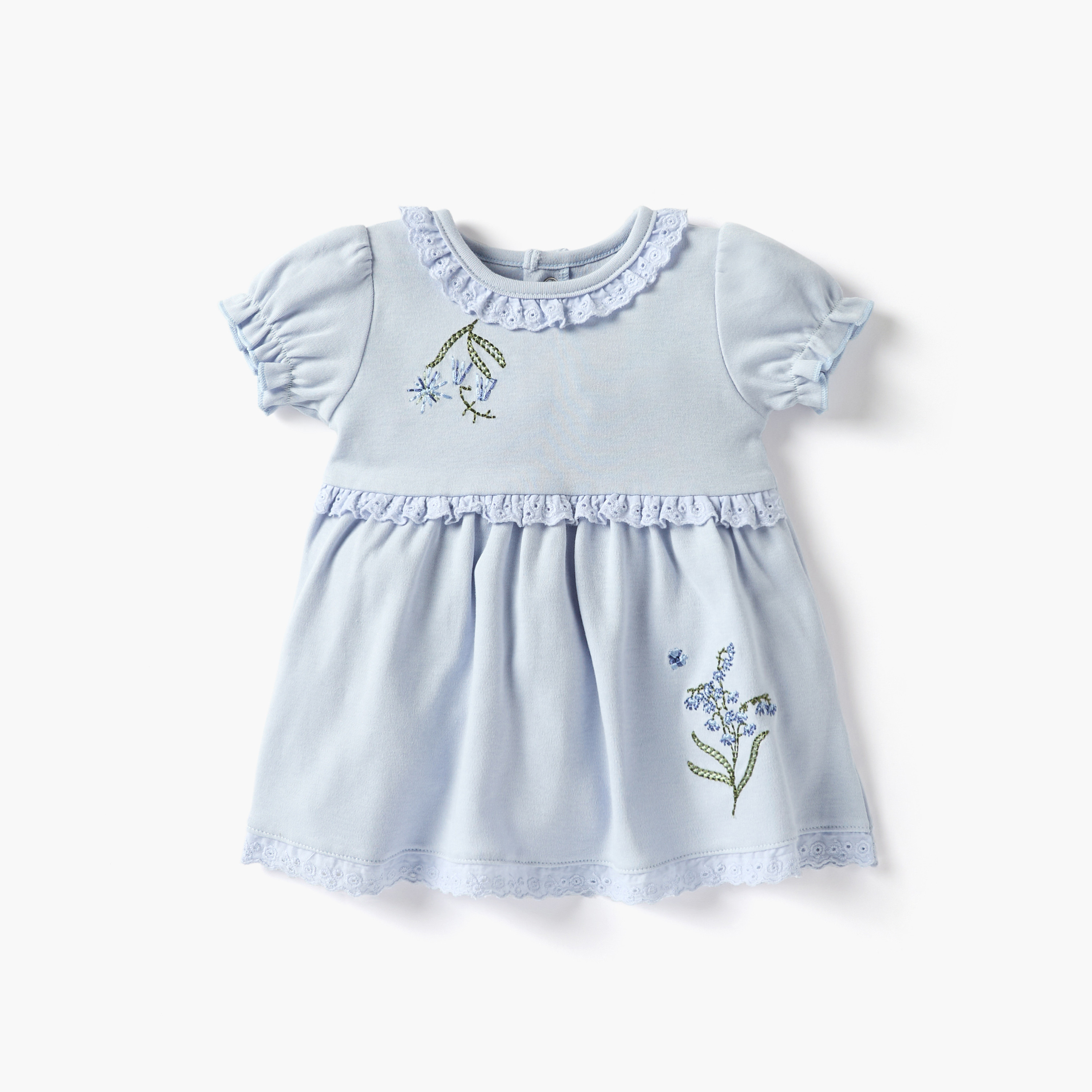 Juniors Embroidered Dress with Round Neck and Short Sleeves-baby-girls-clothing-dressesandjumpsuits-image-1