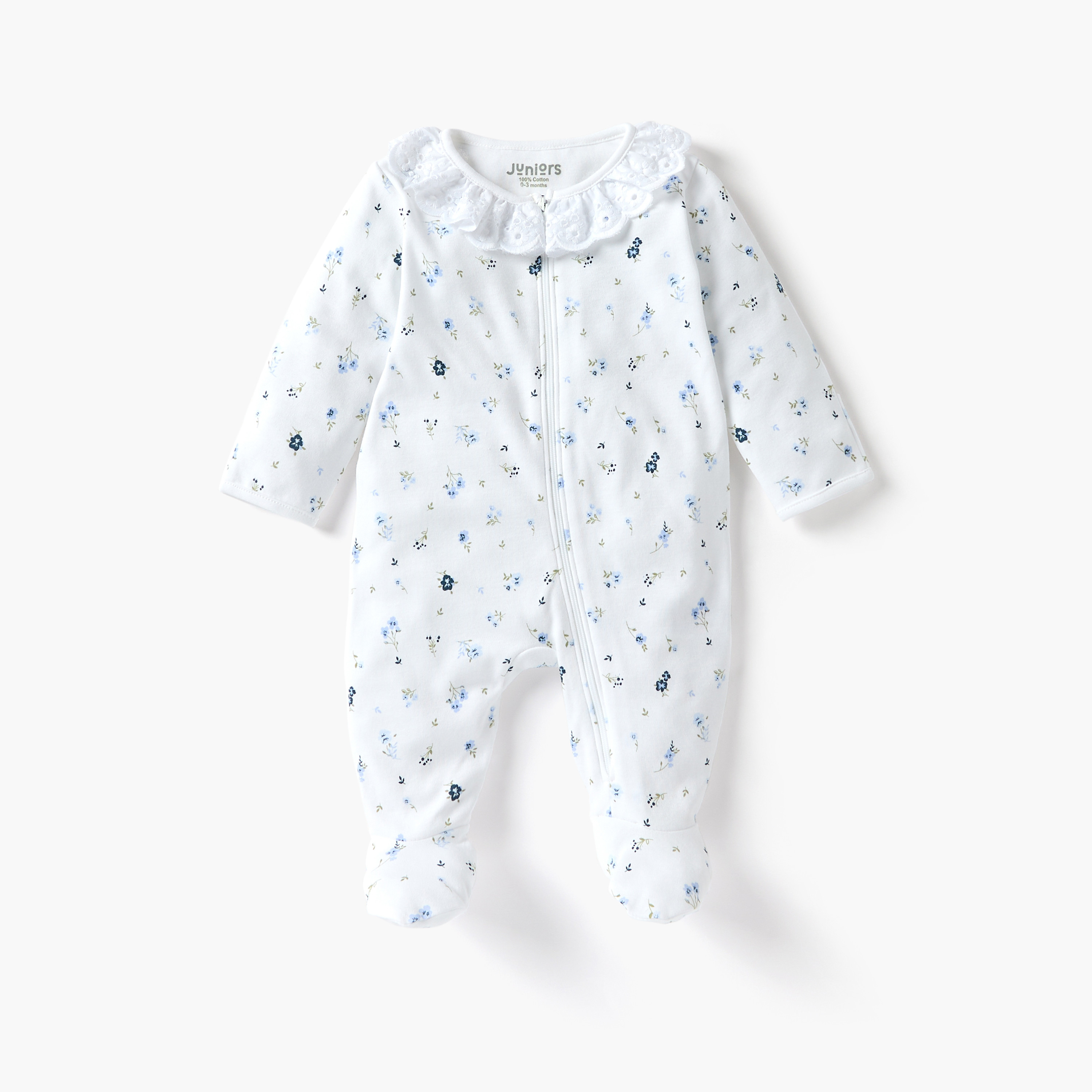 Juniors Floral Print Closed Feet Sleepsuit with Long Sleeves and Zip Closure-baby-girls-clothing-nightwear-sleepsuits-image-1