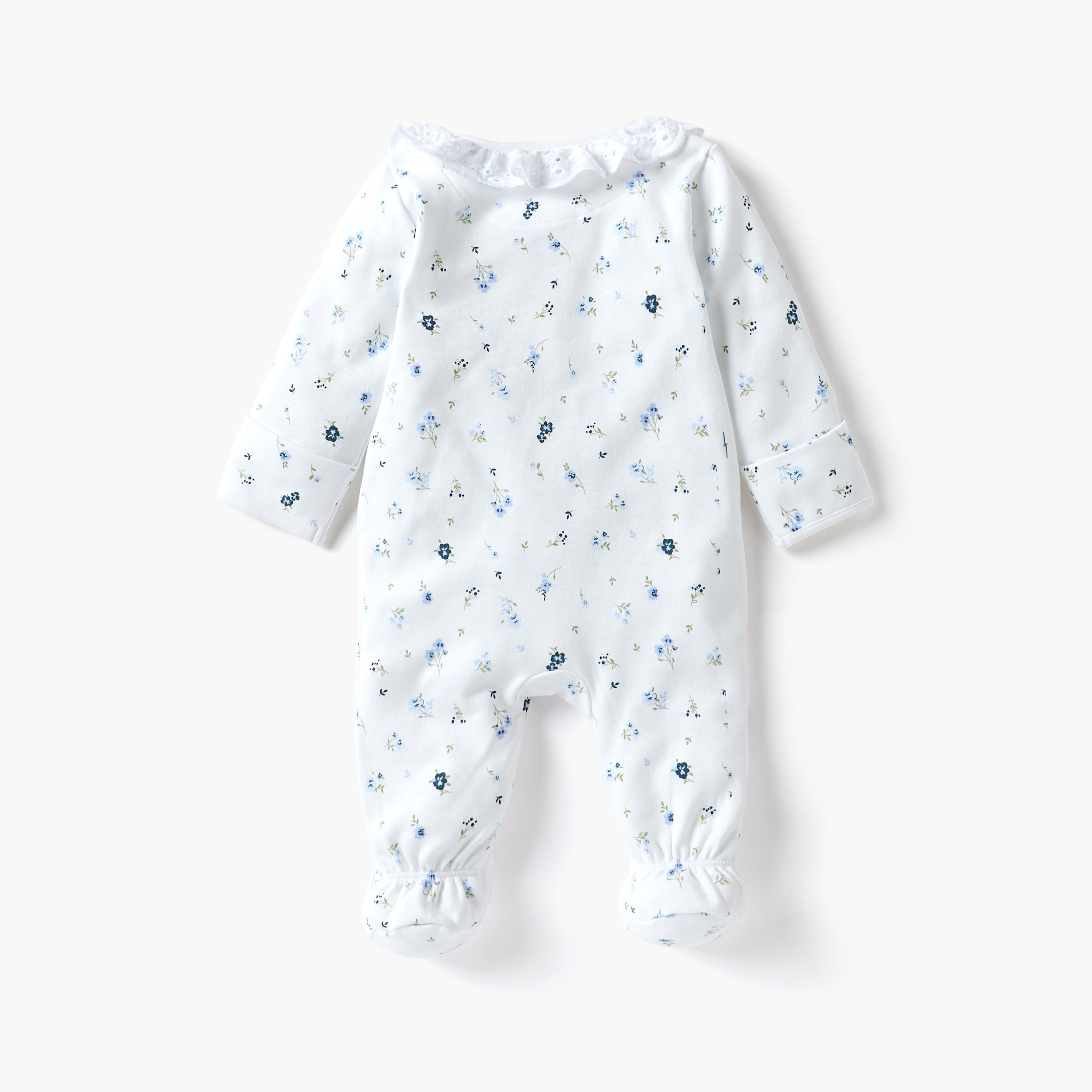 Juniors Floral Print Closed Feet Sleepsuit with Long Sleeves and Zip Closure-baby-girls-clothing-nightwear-sleepsuits-image-2