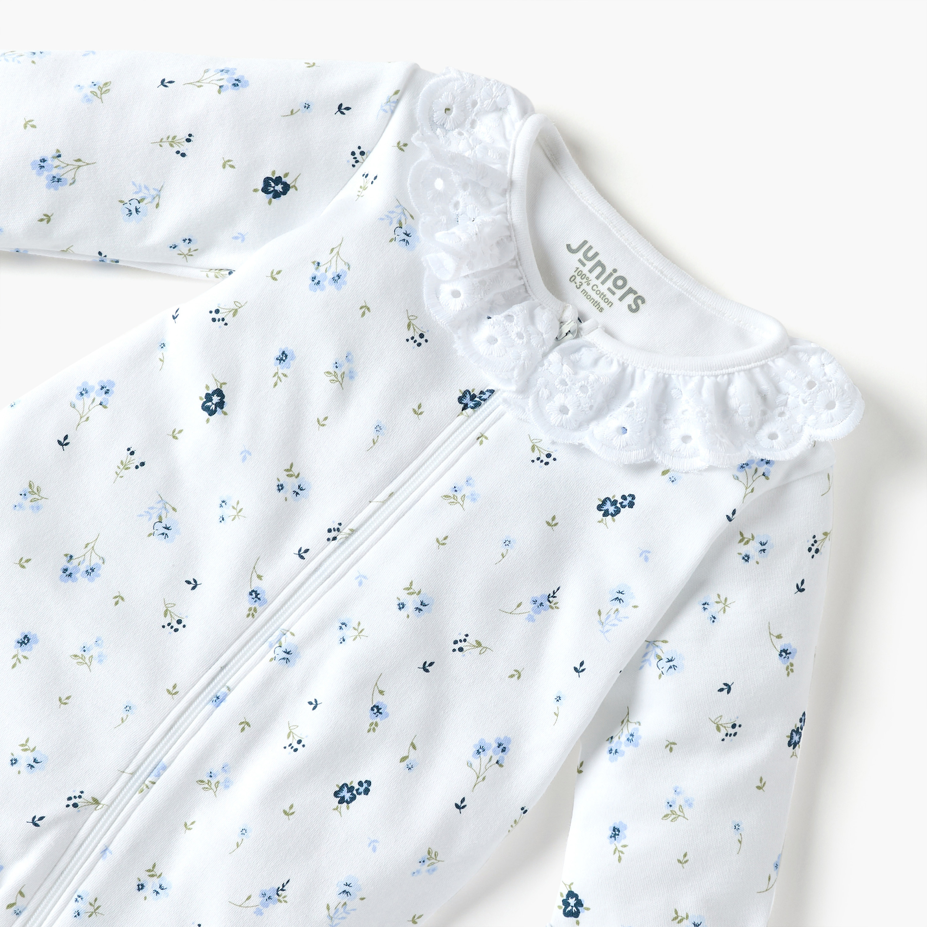 Juniors Floral Print Closed Feet Sleepsuit with Long Sleeves and Zip Closure-baby-girls-clothing-nightwear-sleepsuits-image-3