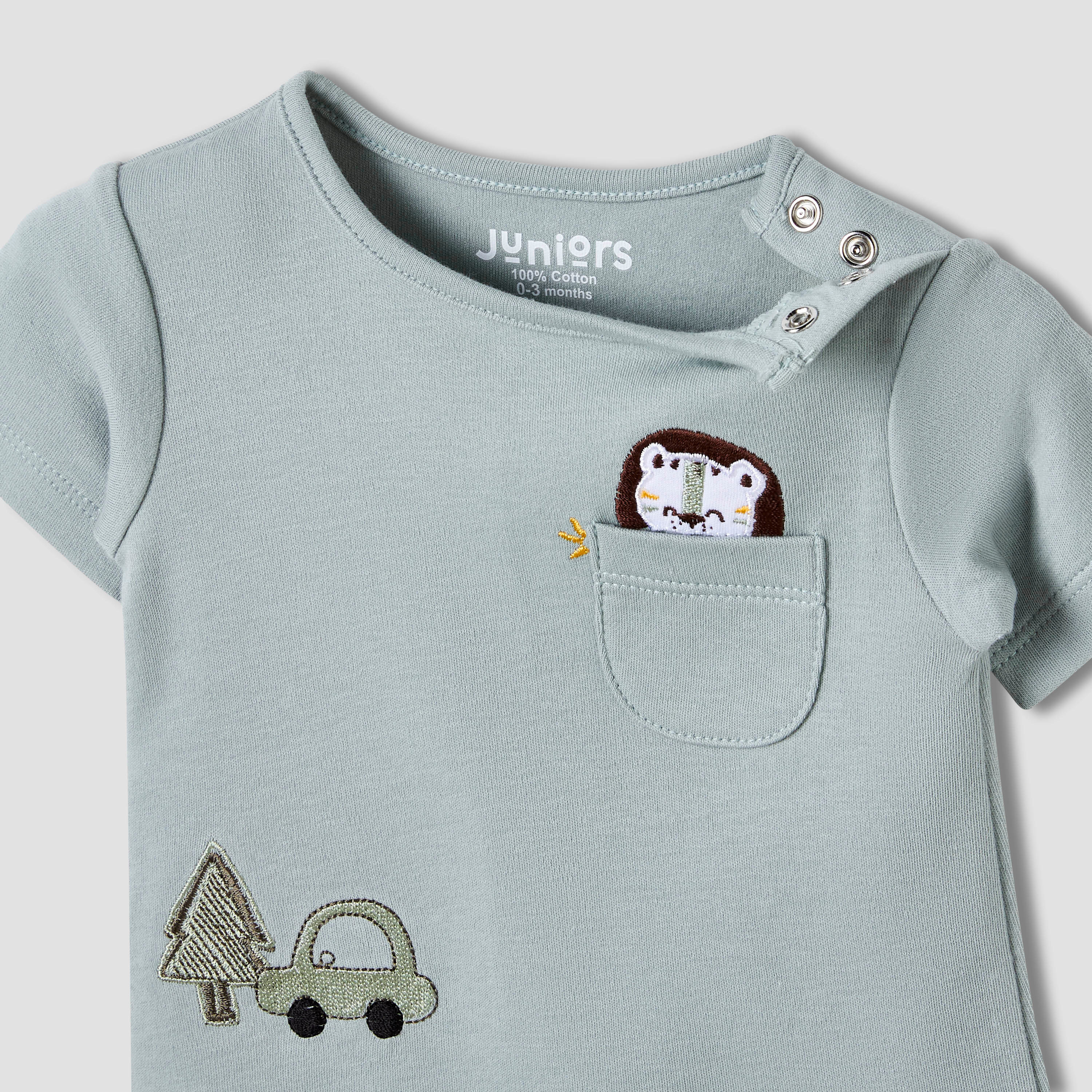 Juniors Round Neck Romper with Fun Embroidery - Cotton - Short Sleeves-baby-boys-clothing-rompers-image-3
