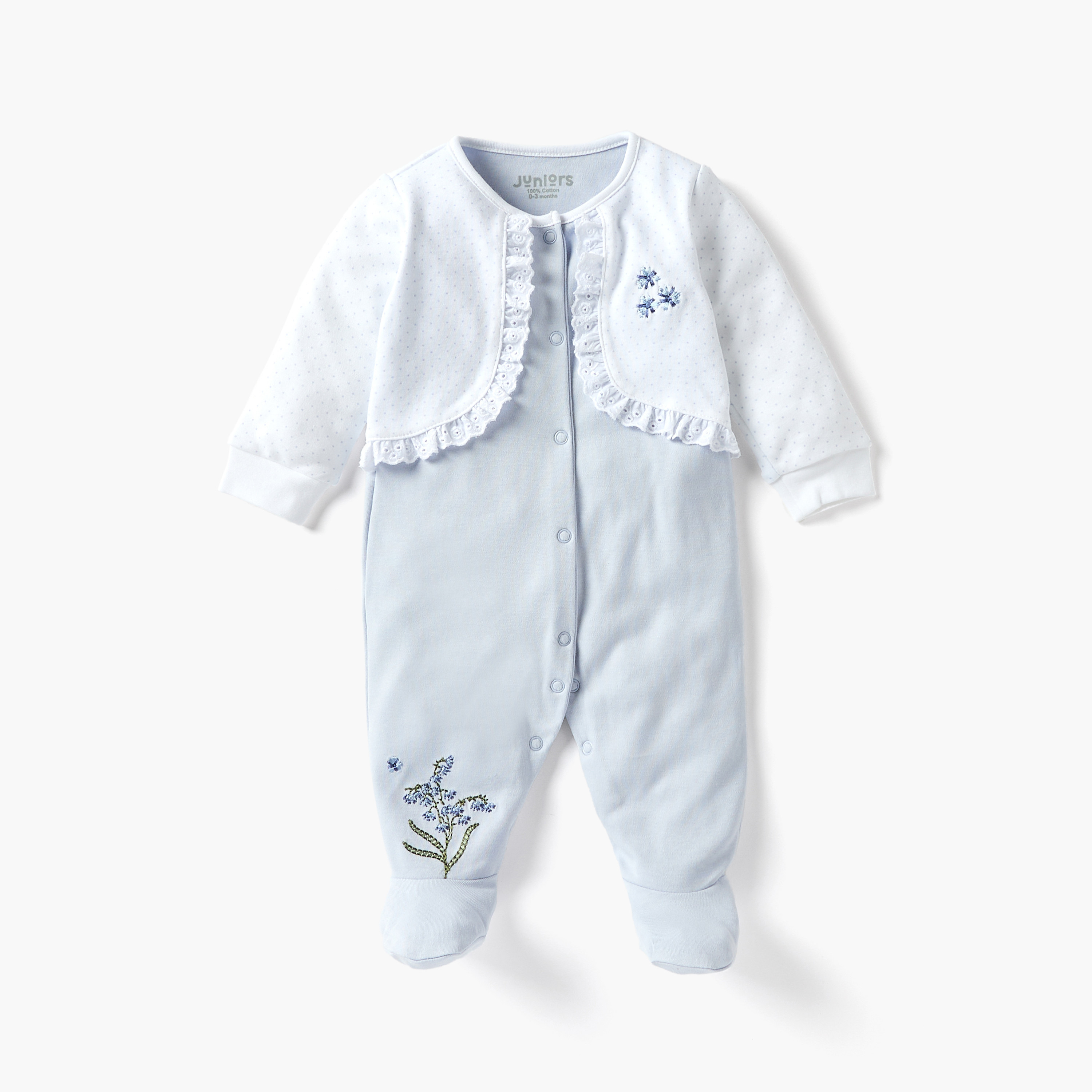 Juniors Floral Embroidered Closed Feet Sleepsuit with Long Sleeves-baby-girls-clothing-nightwear-sleepsuits-image-1