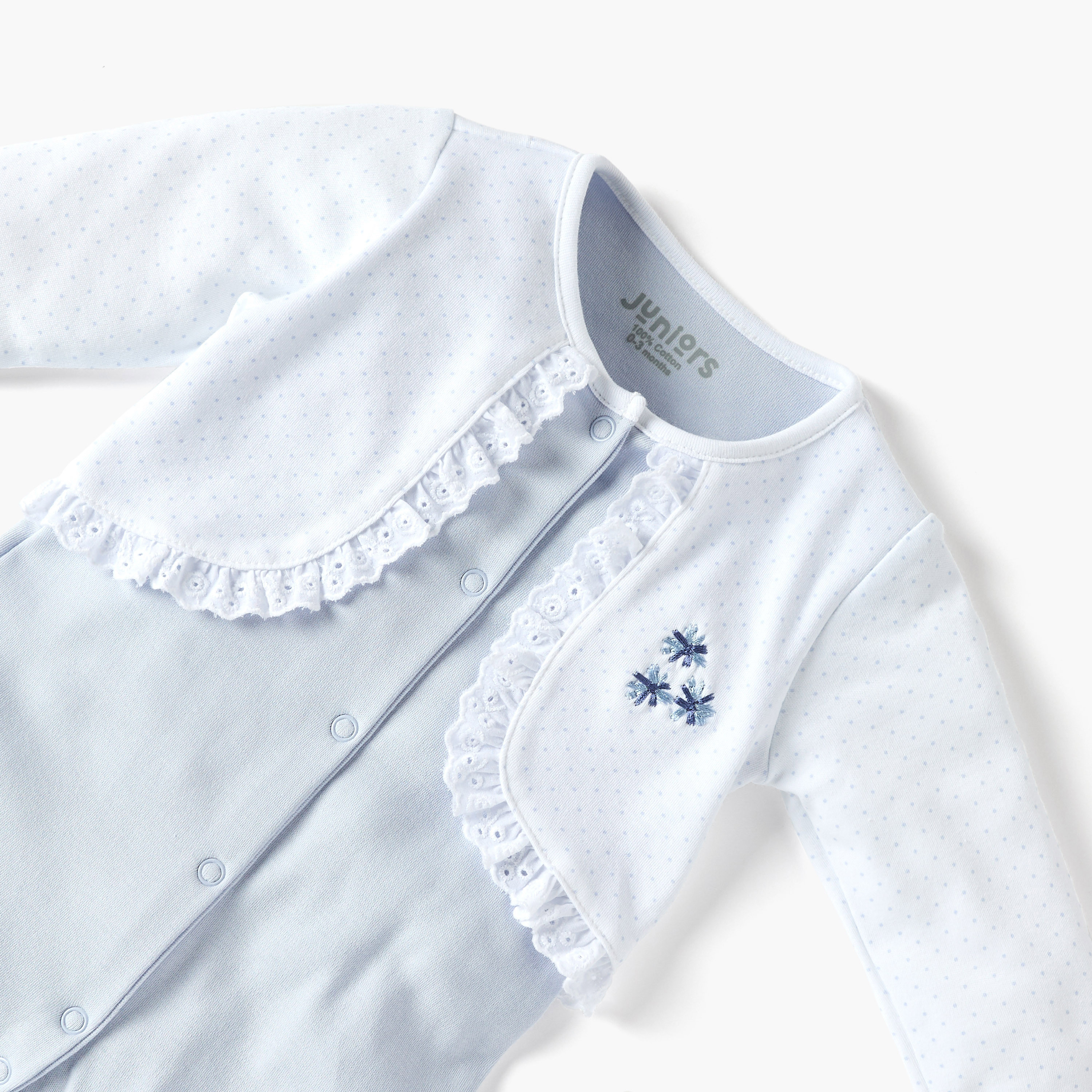 Juniors Floral Embroidered Closed Feet Sleepsuit with Long Sleeves-baby-girls-clothing-nightwear-sleepsuits-image-3