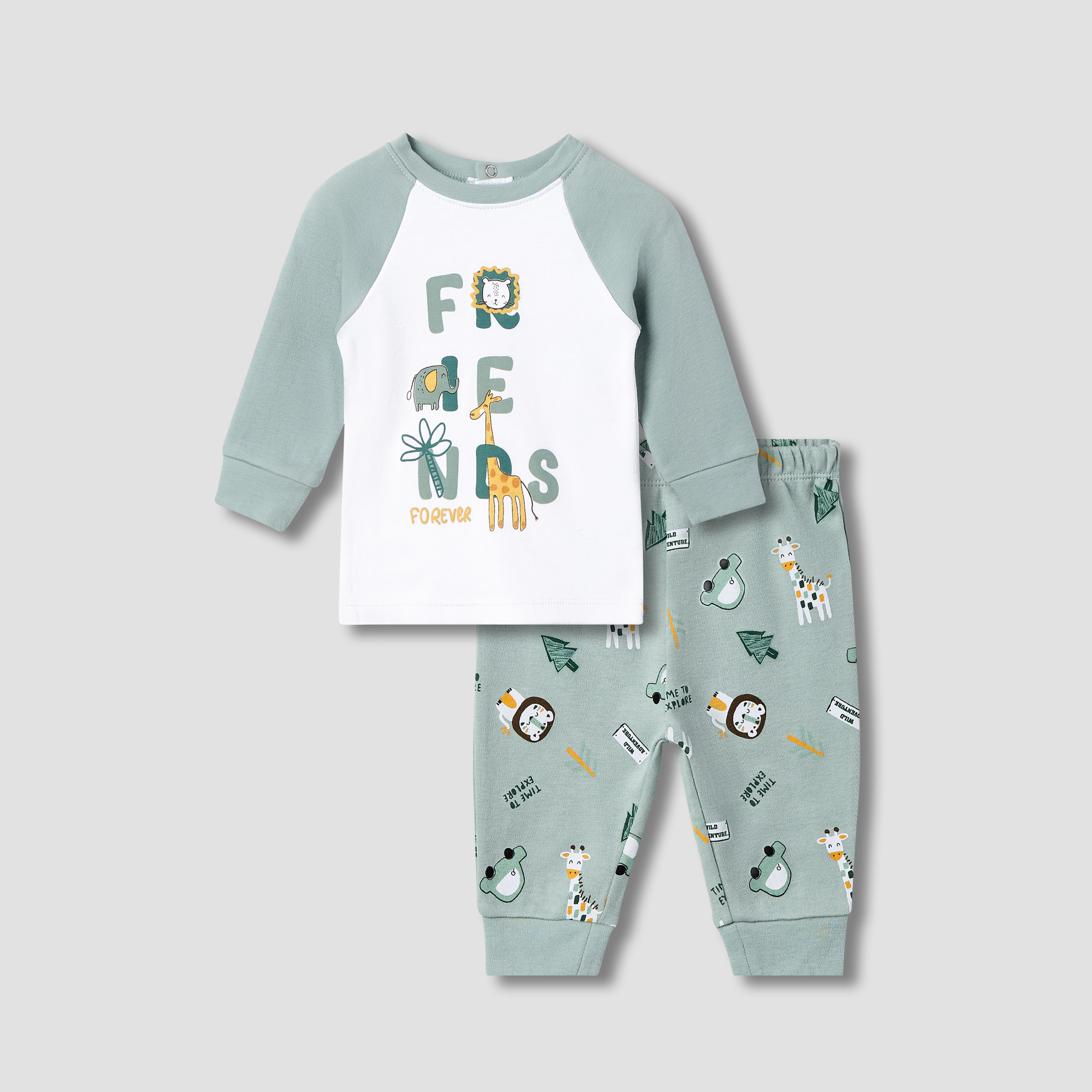 Juniors Printed Raglan Sleeve T-shirt and Pyjama Set-baby-boys-clothing-nightwear-pyjamasets-image-1