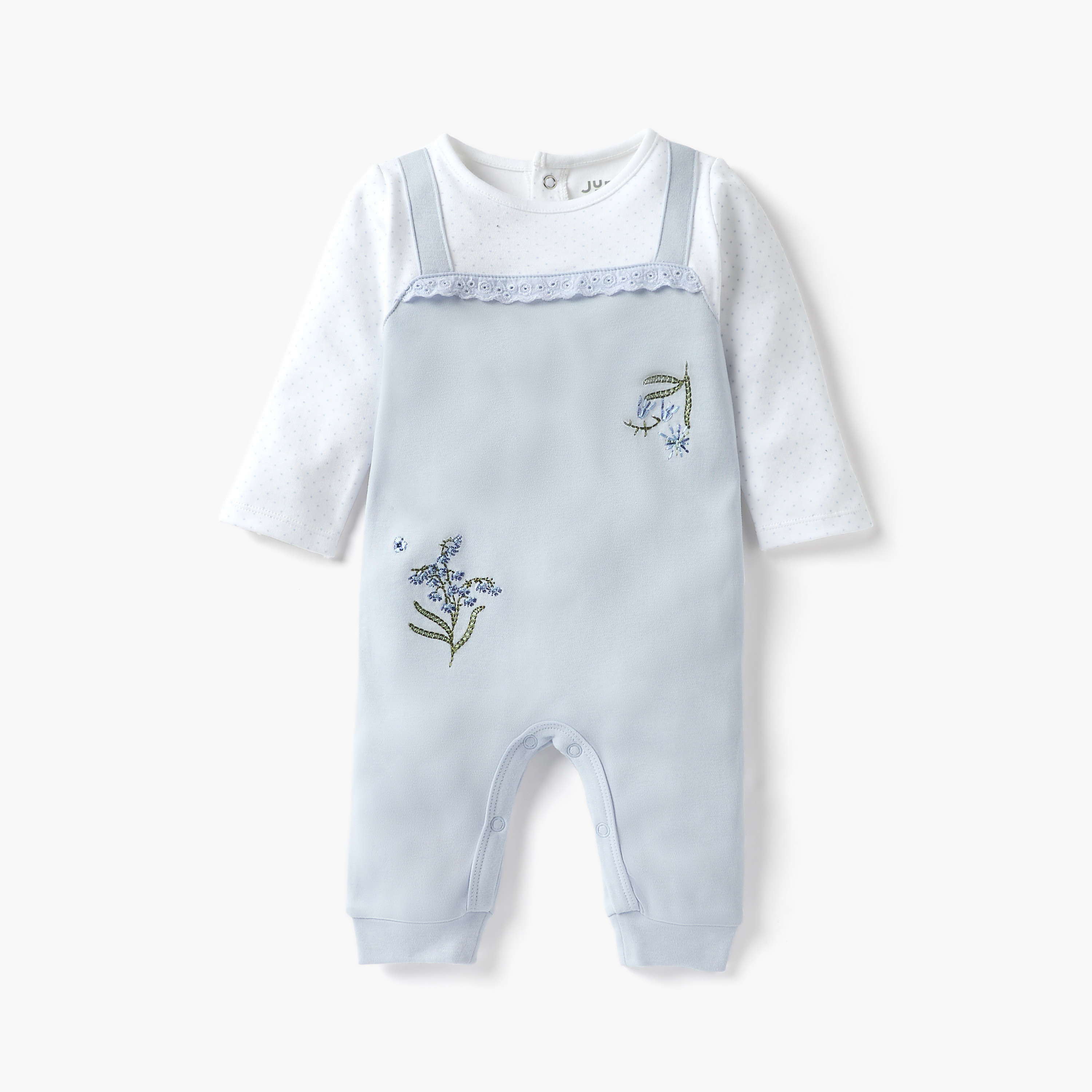 Juniors Embroidered Sleepsuit with Long Sleeves and Button Closure-baby-girls-clothing-nightwear-sleepsuits-image-1