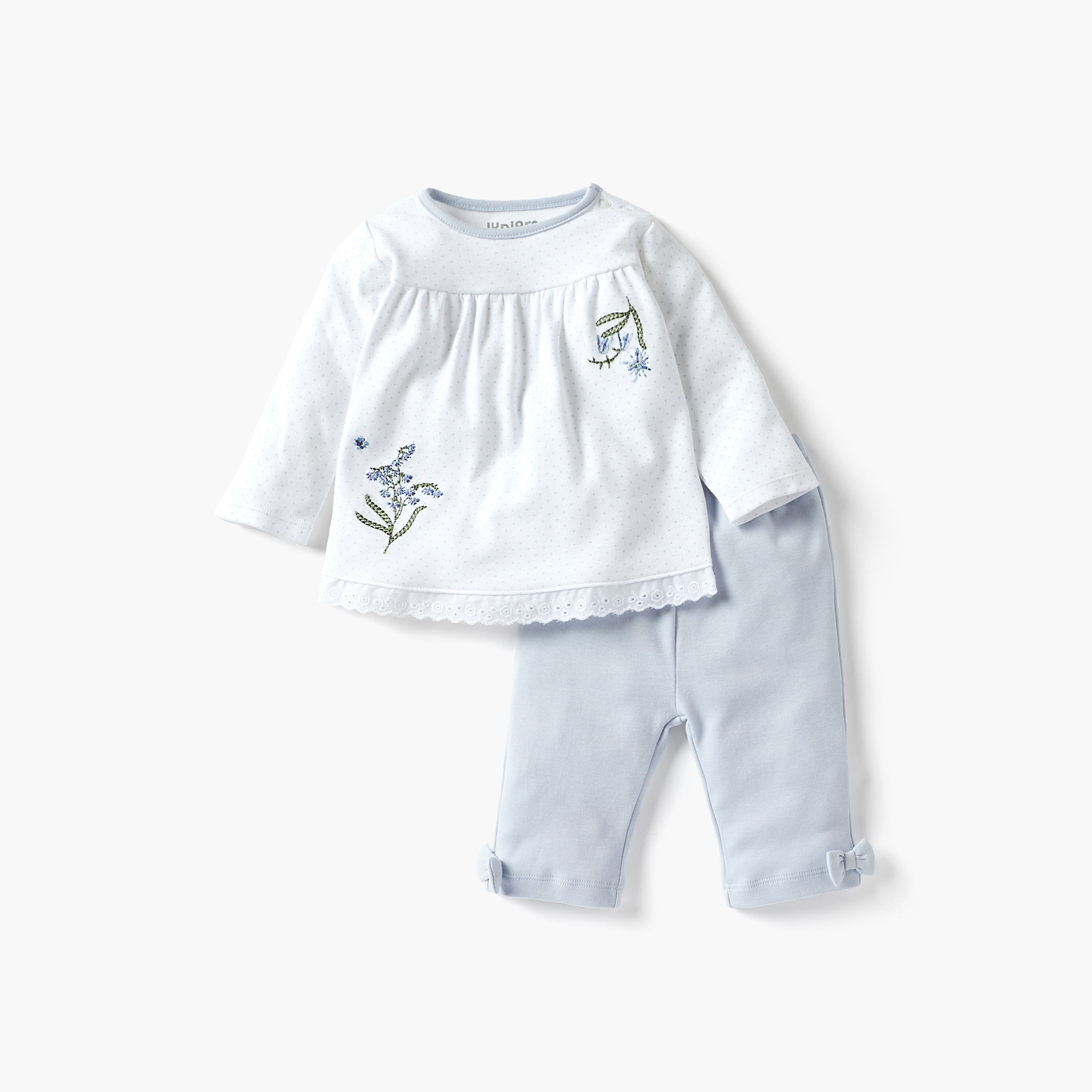 Juniors Embroidered Long Sleeves T-shirt and Pyjama Set-baby-girls-clothing-nightwear-pyjamasets-image-1