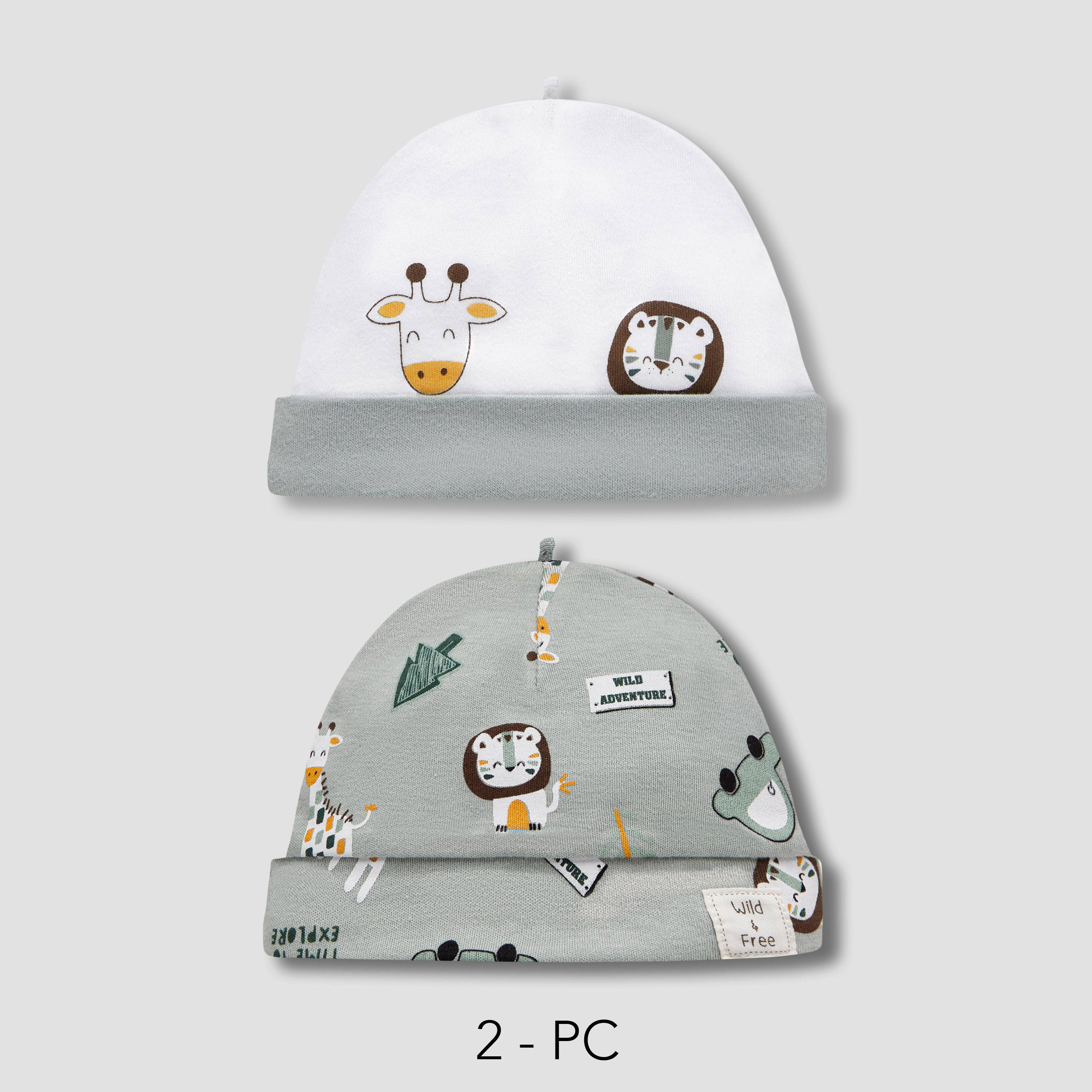 Juniors Animal Print Beanie Cap - Set of 2-baby-boys-accessories-caps-image-1