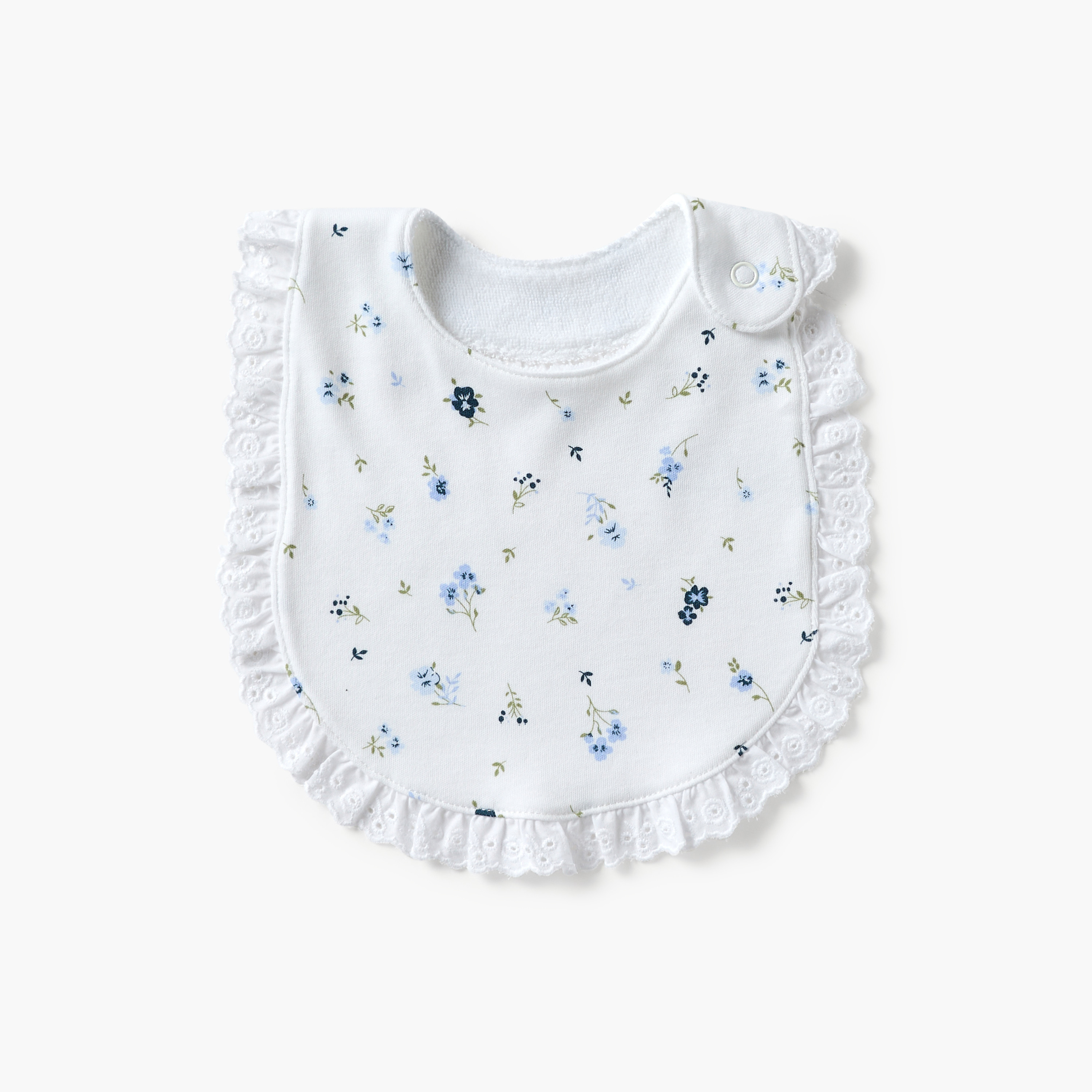 Juniors Floral Print Bib with Lace Detail and Button Closure-baby-feeding-bibs-image-1