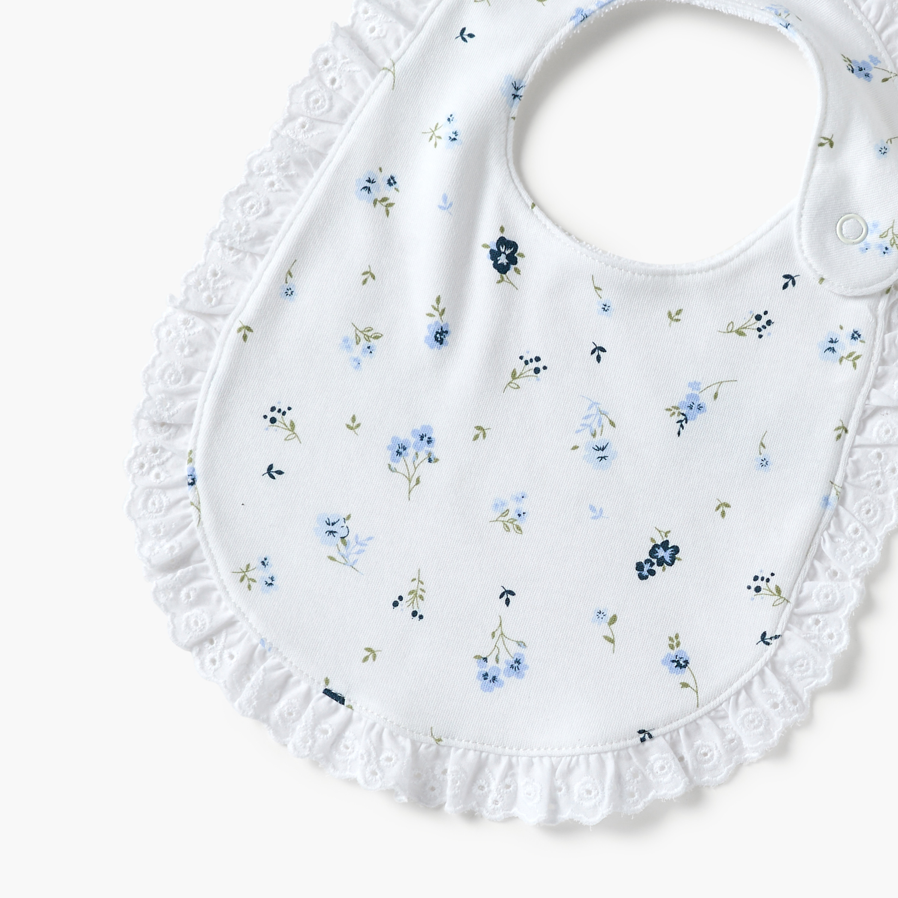 Juniors Floral Print Bib with Lace Detail and Button Closure-baby-feeding-bibs-image-3