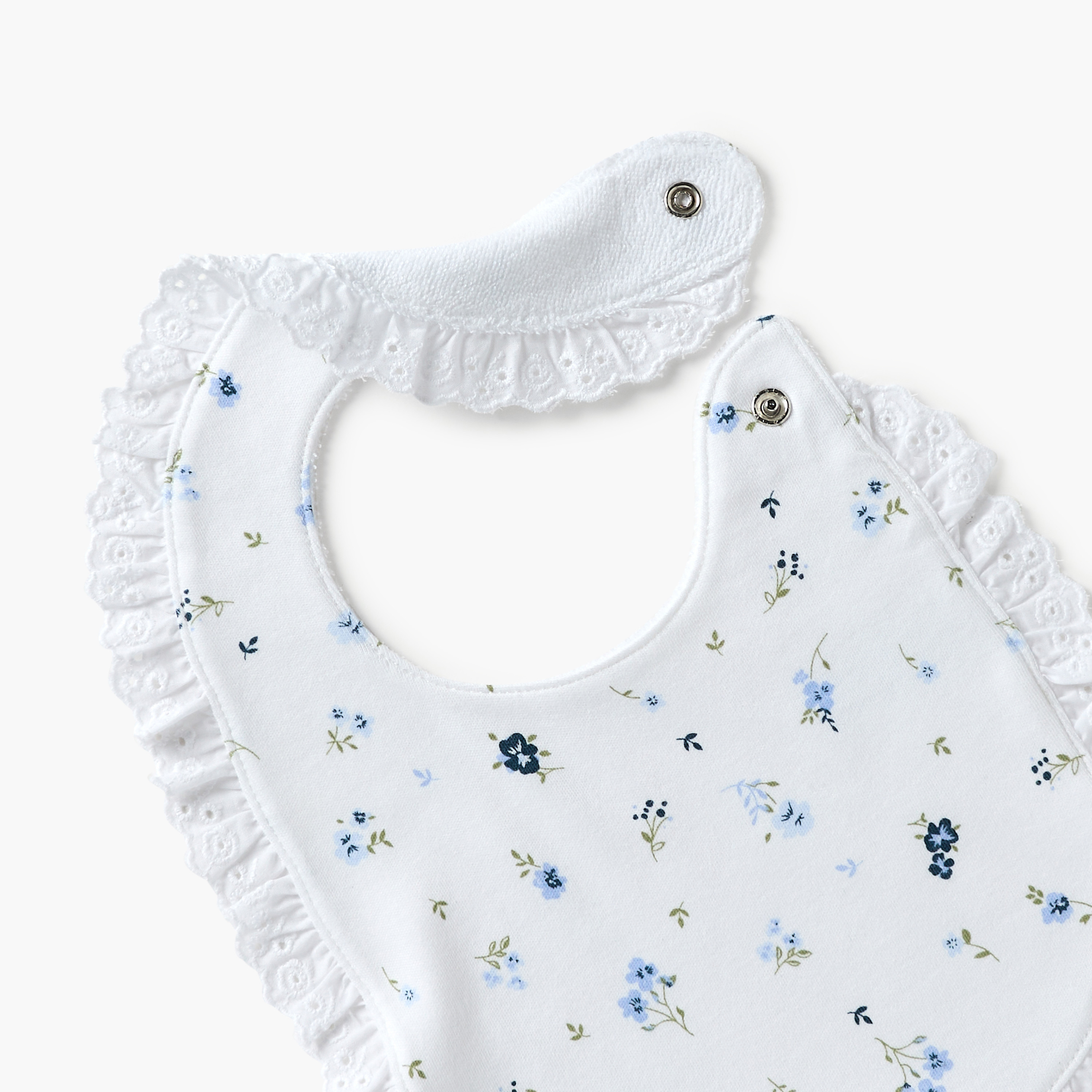 Juniors Floral Print Bib with Lace Detail and Button Closure-baby-feeding-bibs-image-4