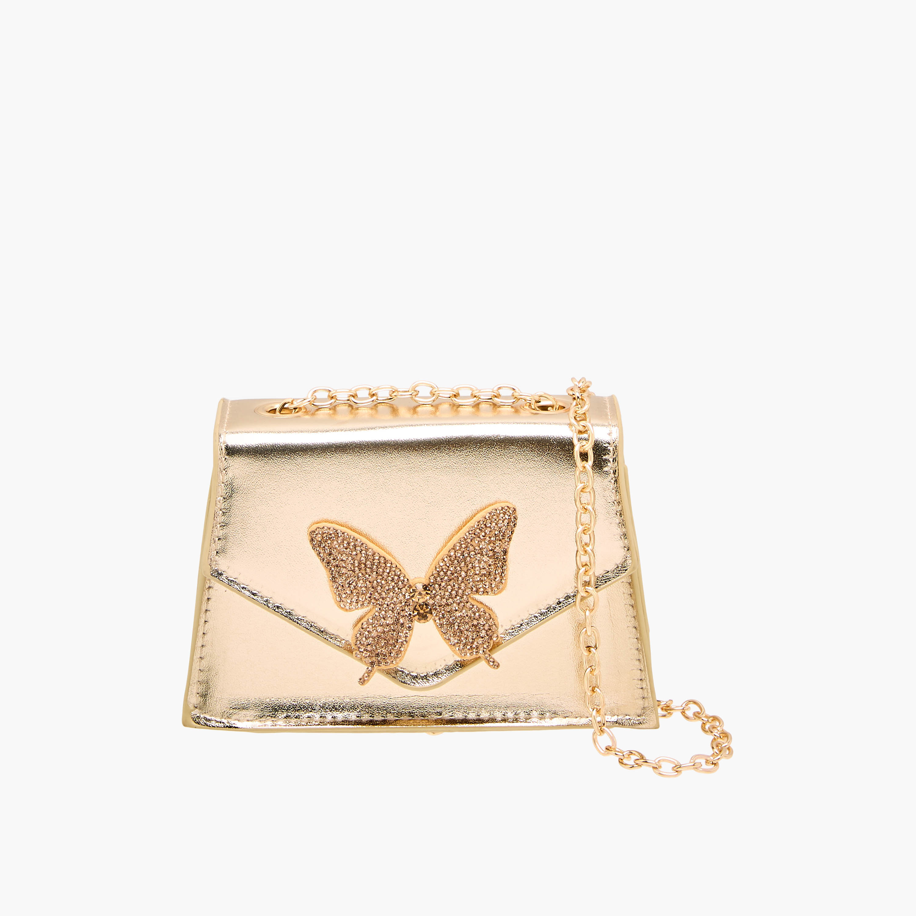 شنطة كروس بودي مبطنة بتزيينات فراشة وحزام سلسلة من فلورا بيلا-girls-accessories-bags-image-1