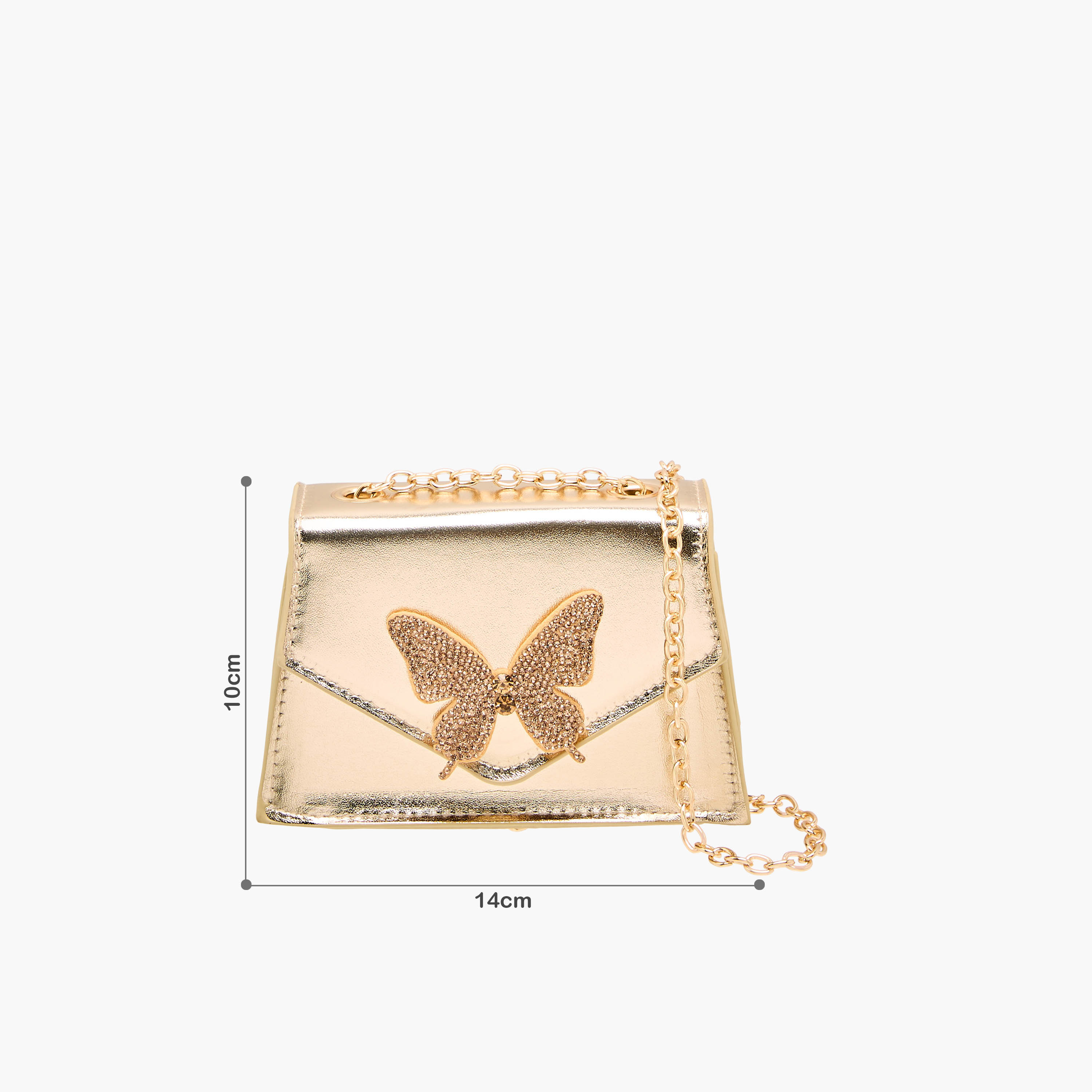 شنطة كروس بودي مبطنة بتزيينات فراشة وحزام سلسلة من فلورا بيلا-girls-accessories-bags-image-2