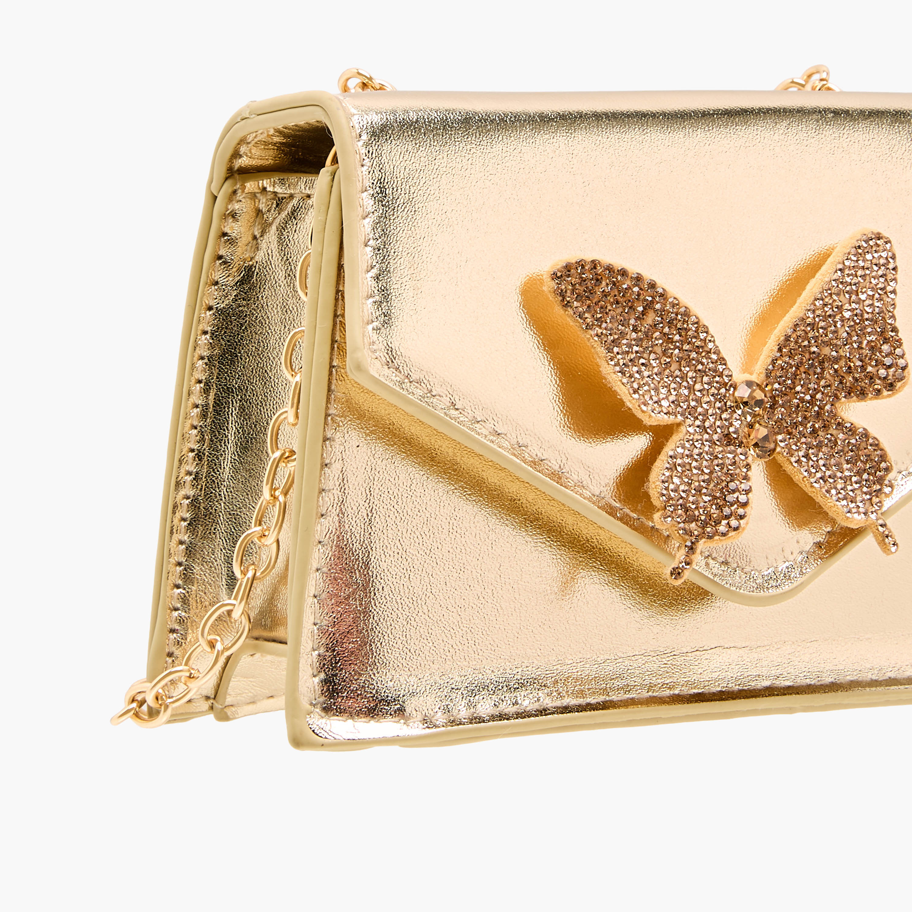 شنطة كروس بودي مبطنة بتزيينات فراشة وحزام سلسلة من فلورا بيلا-girls-accessories-bags-image-5