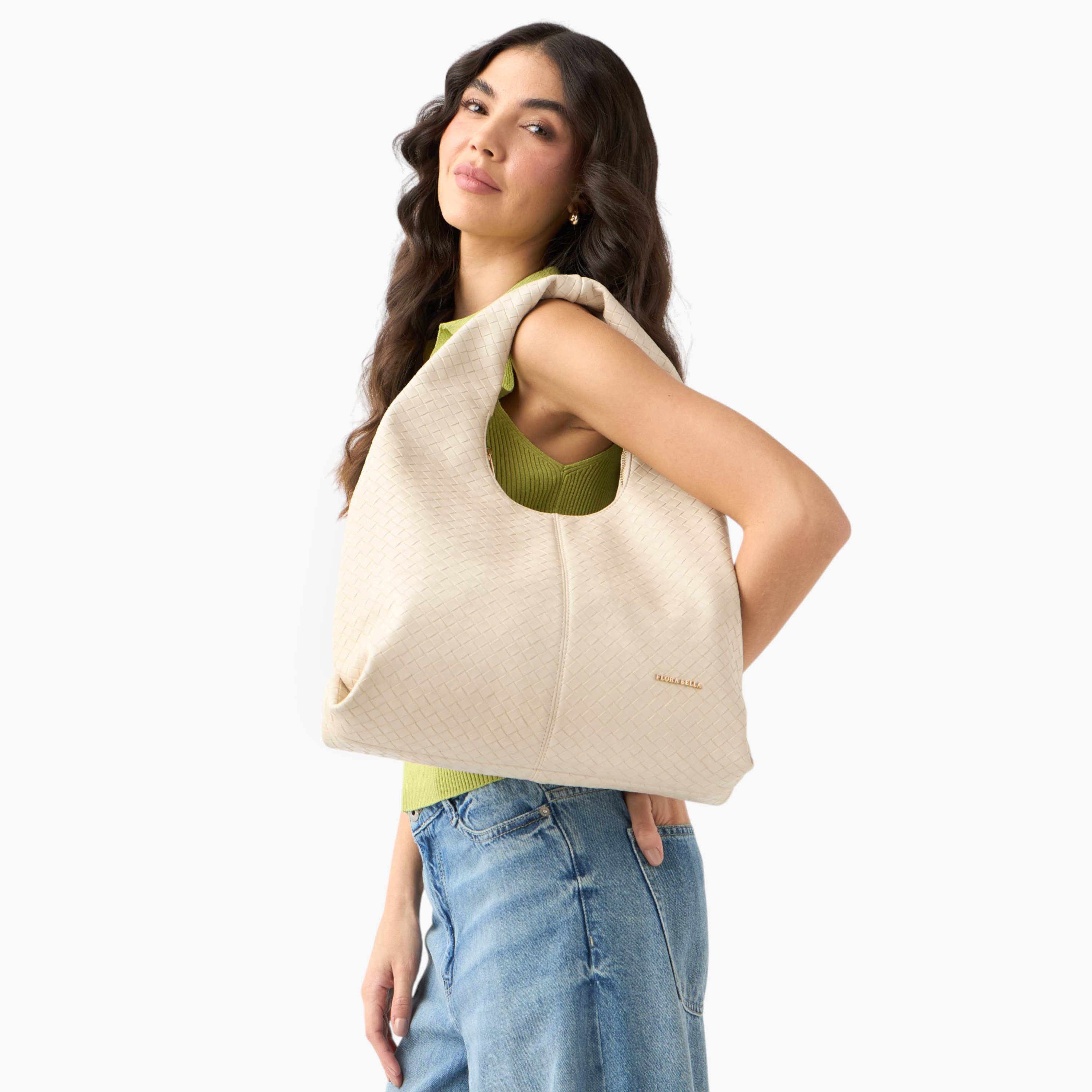 Flora Bella Textured Hobo Bag with Handle and Zip Closure-women-bagsandwallets-handbags-image-2