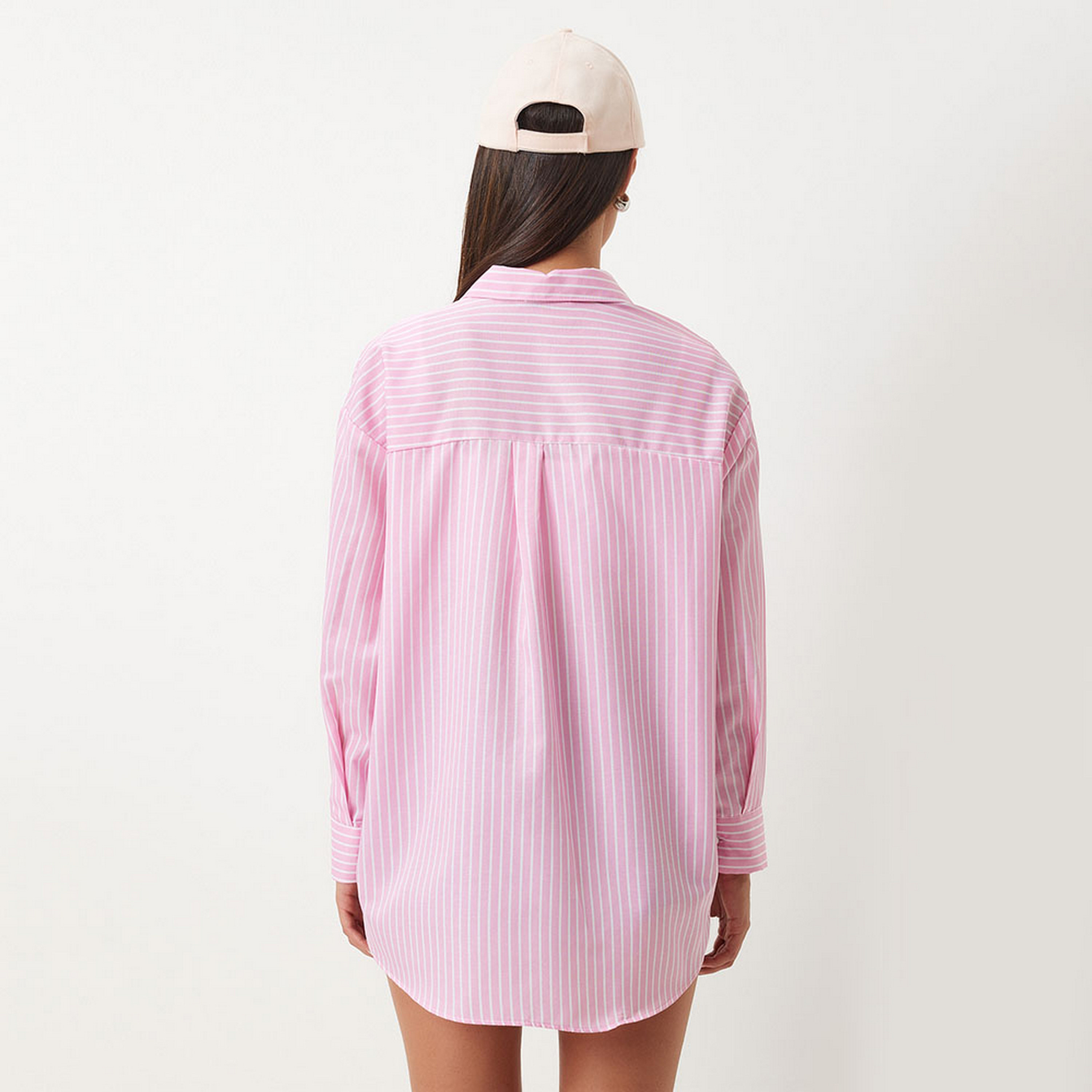سعادة إسطنبول أكمام كتف مخططة وقميص نسائي وردي-women-clothing-shirtsandblouses-shirts-image-3