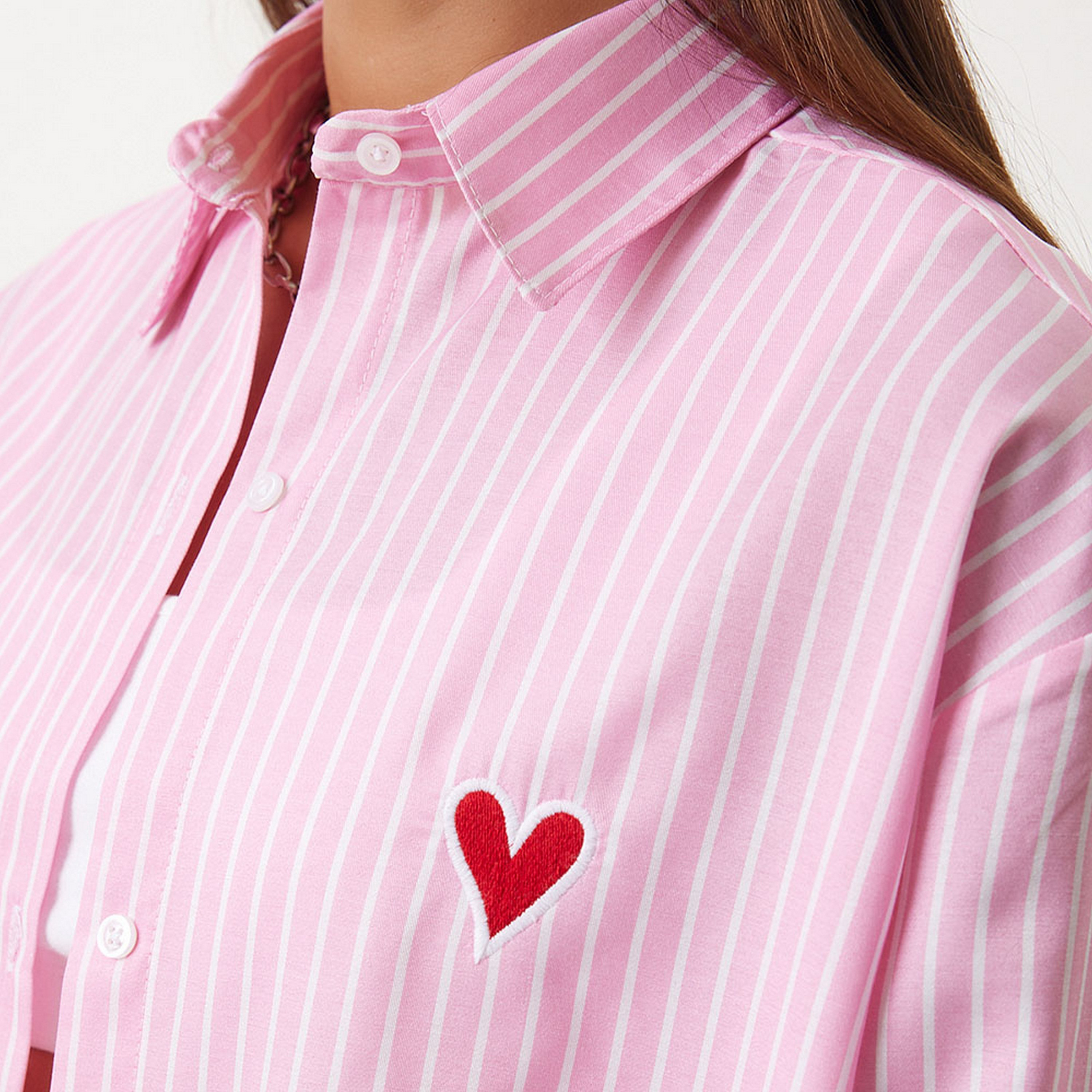 سعادة إسطنبول أكمام كتف مخططة وقميص نسائي وردي-women-clothing-shirtsandblouses-shirts-image-4