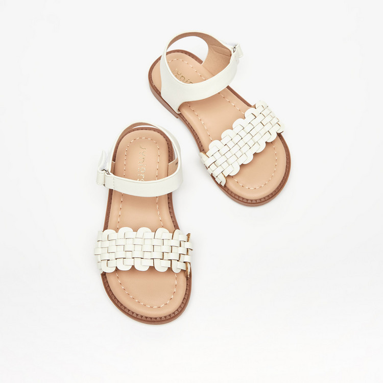 Juniors Weave Open Toe Sandals with Hook and Loop Closure