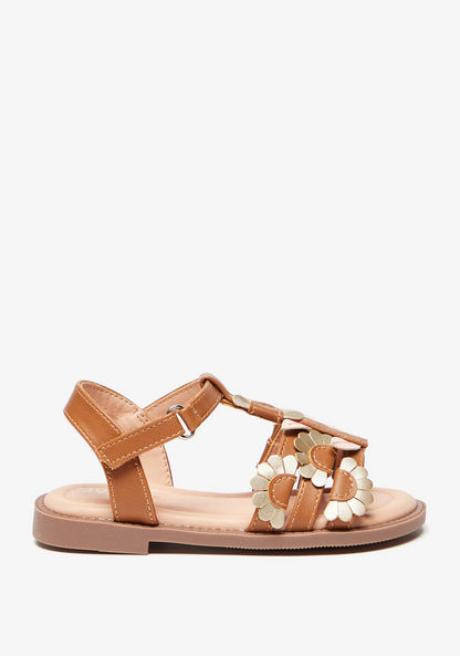 Juniors Floral Accent Flat Sandals with Hook and Loop Closure