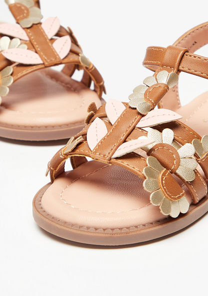 Juniors Floral Accent Flat Sandals with Hook and Loop Closure-Girl%27s Sandals-image-3