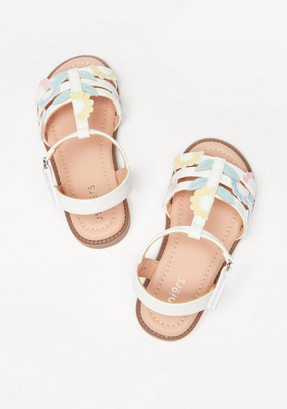 Juniors Floral Accent Flat Sandals with Hook and Loop Closure