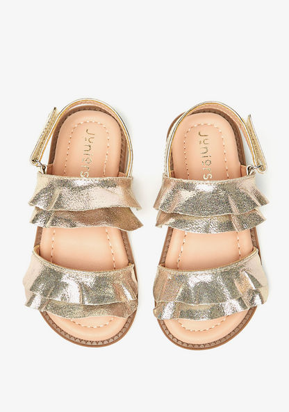 Juniors Ruffle Detail Sandals with Hook and Loop Closure-Girl%27s Sandals-image-0