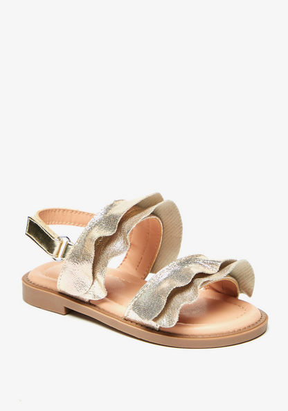 Juniors Ruffle Detail Sandals with Hook and Loop Closure-Girl%27s Sandals-image-1